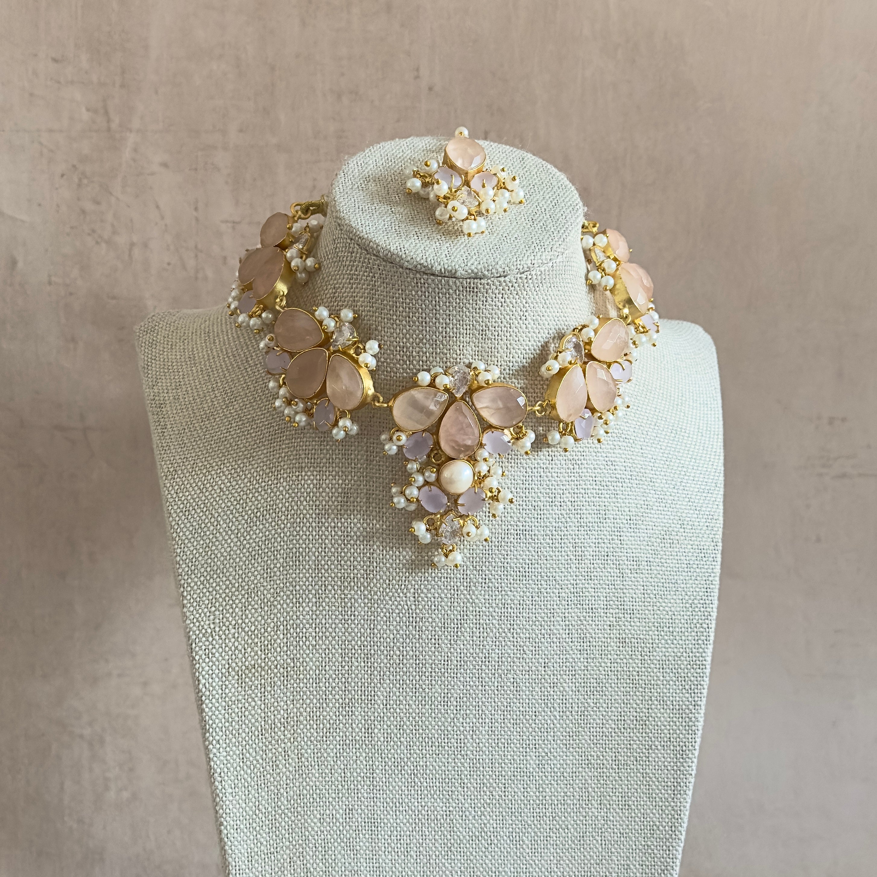 Eliana Pink Pearl Necklace Set - Ahseya & Co
