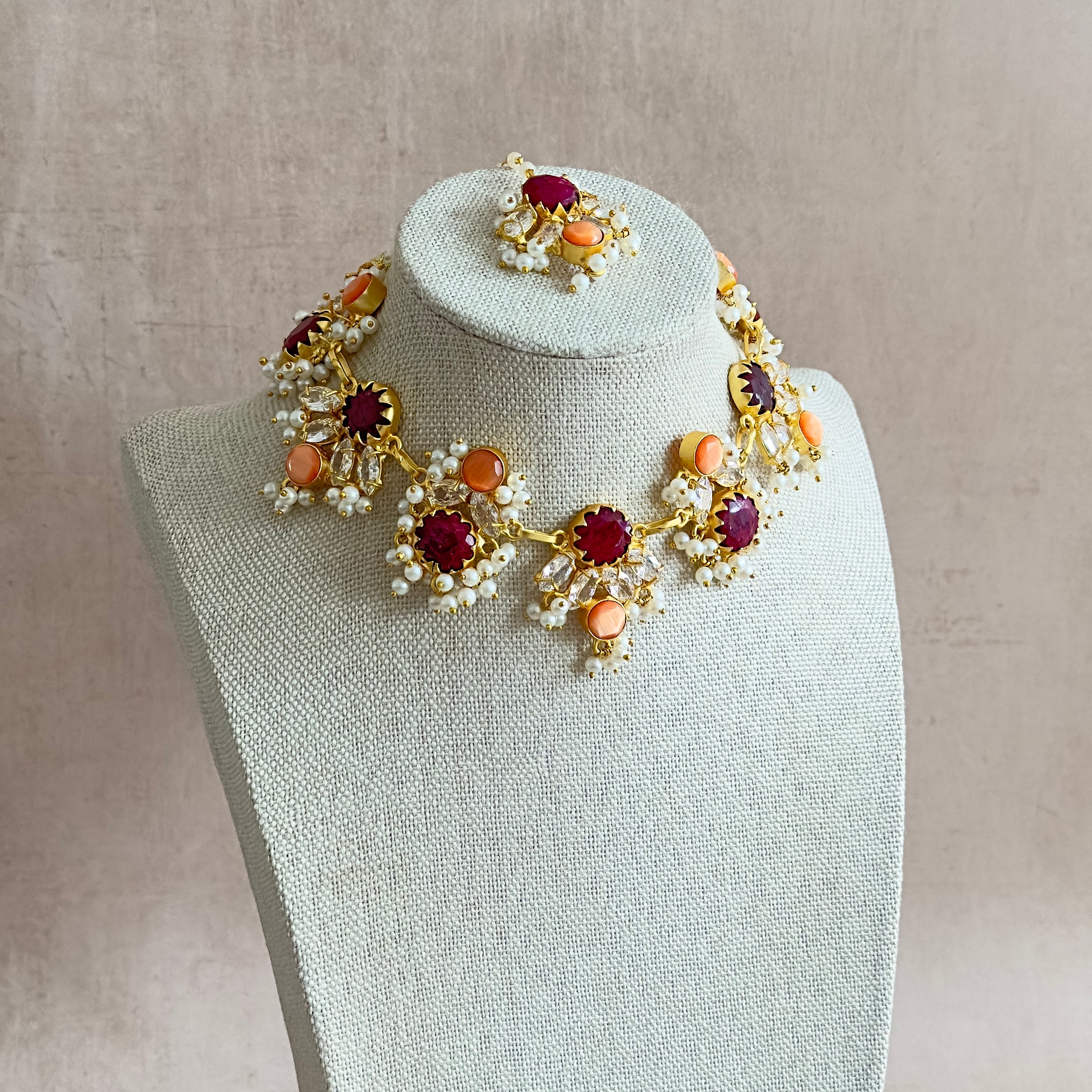 Dilnaz Maroon Necklace Set - Ahseya & Co