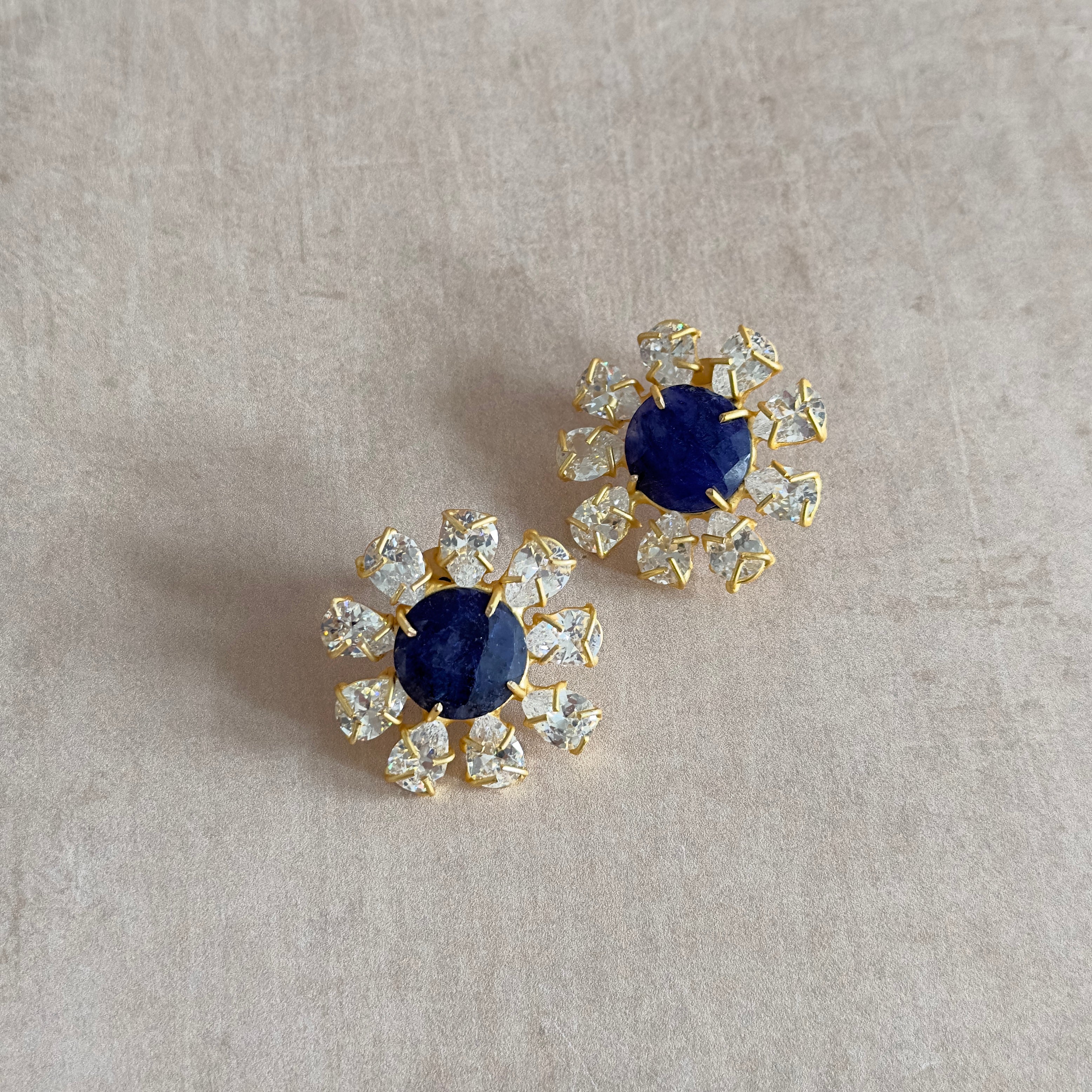 Flora Blue Crystal Stud Earrings - Ahseya & Co