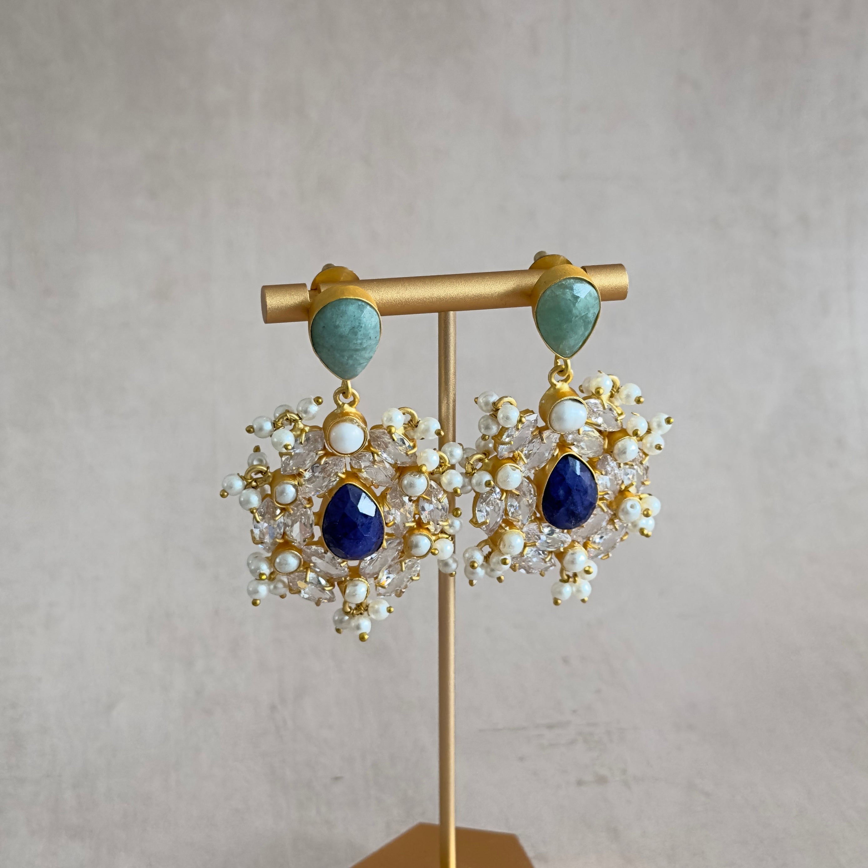 Imaanah Navy Crystal Drop Earrings - Ahseya & Co