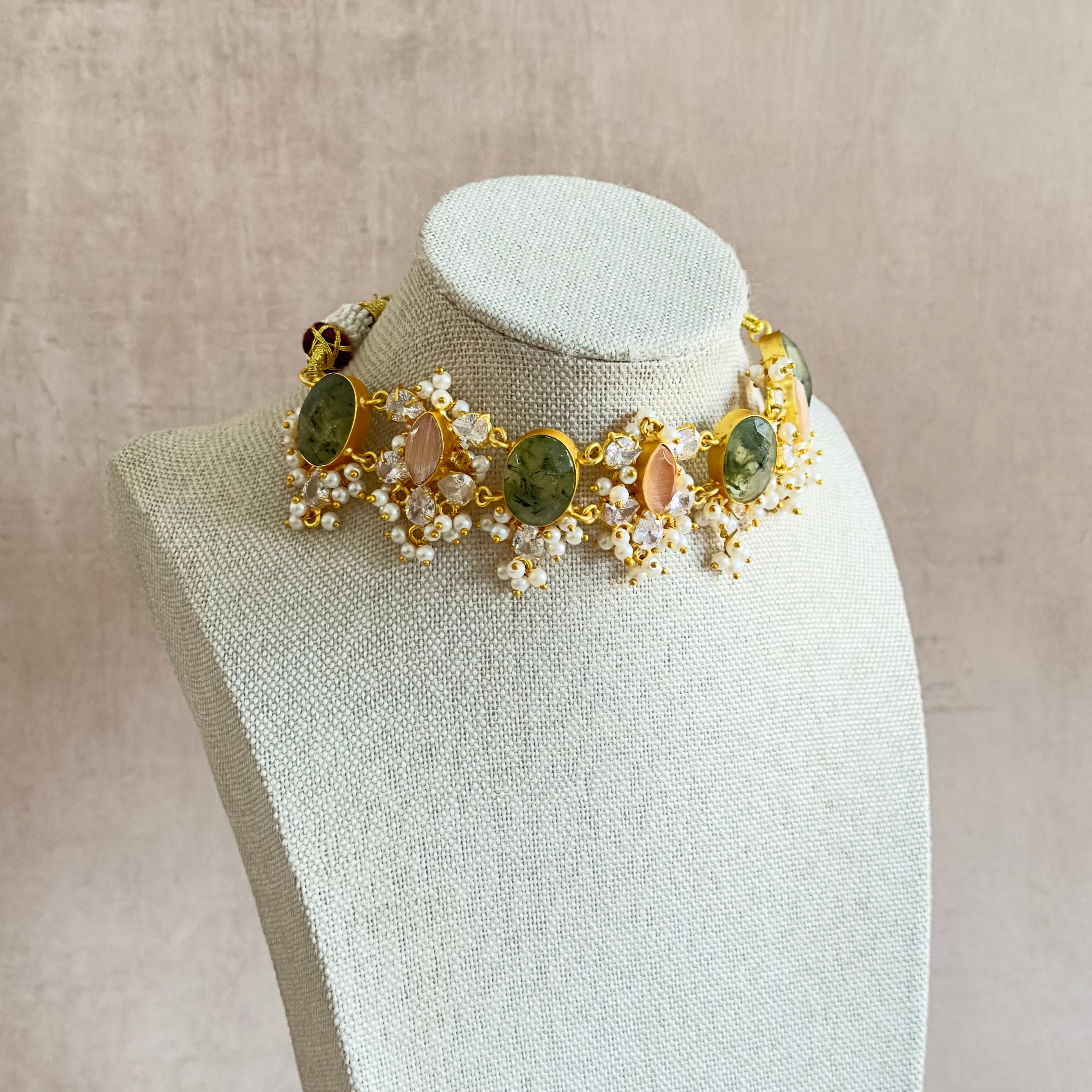 Layali Olive Peach Choker Set - Ahseya & Co