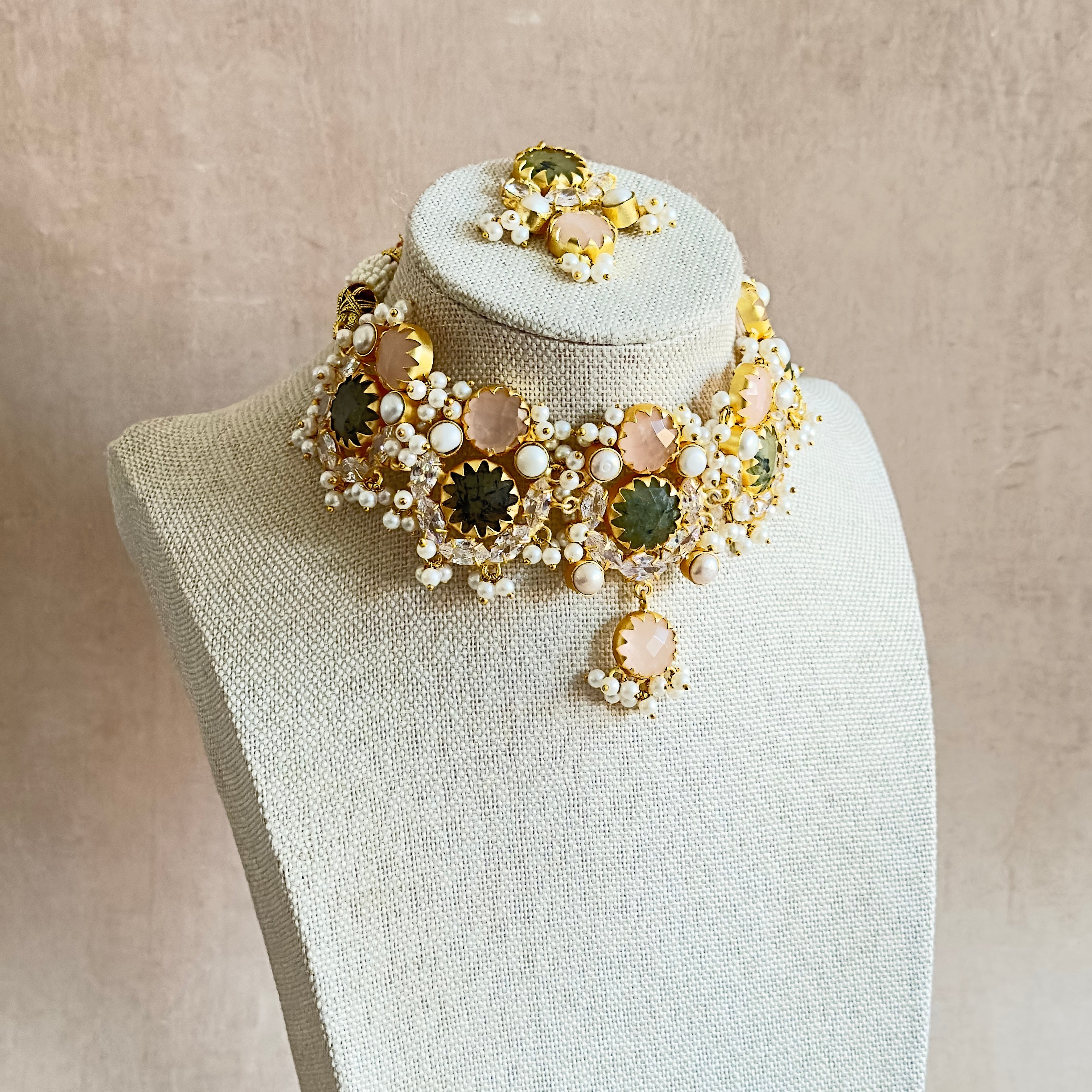 Erina Pink Crystal Choker Set - Ahseya & Co