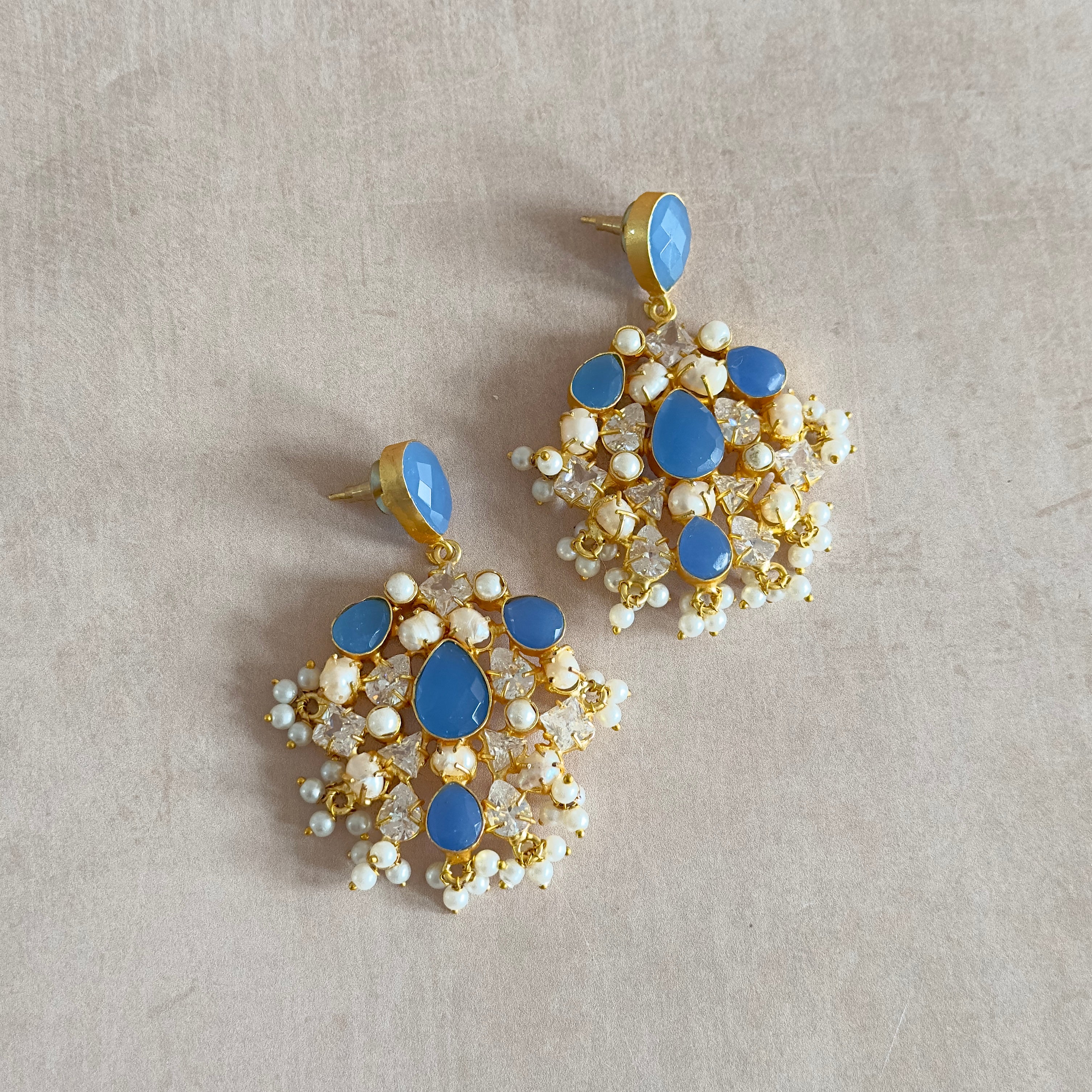 Monna Blue Crystal Drop Earrings - Ahseya & Co