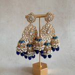 Eiman Navy Kundan Drop Earrings - Ahseya & Co