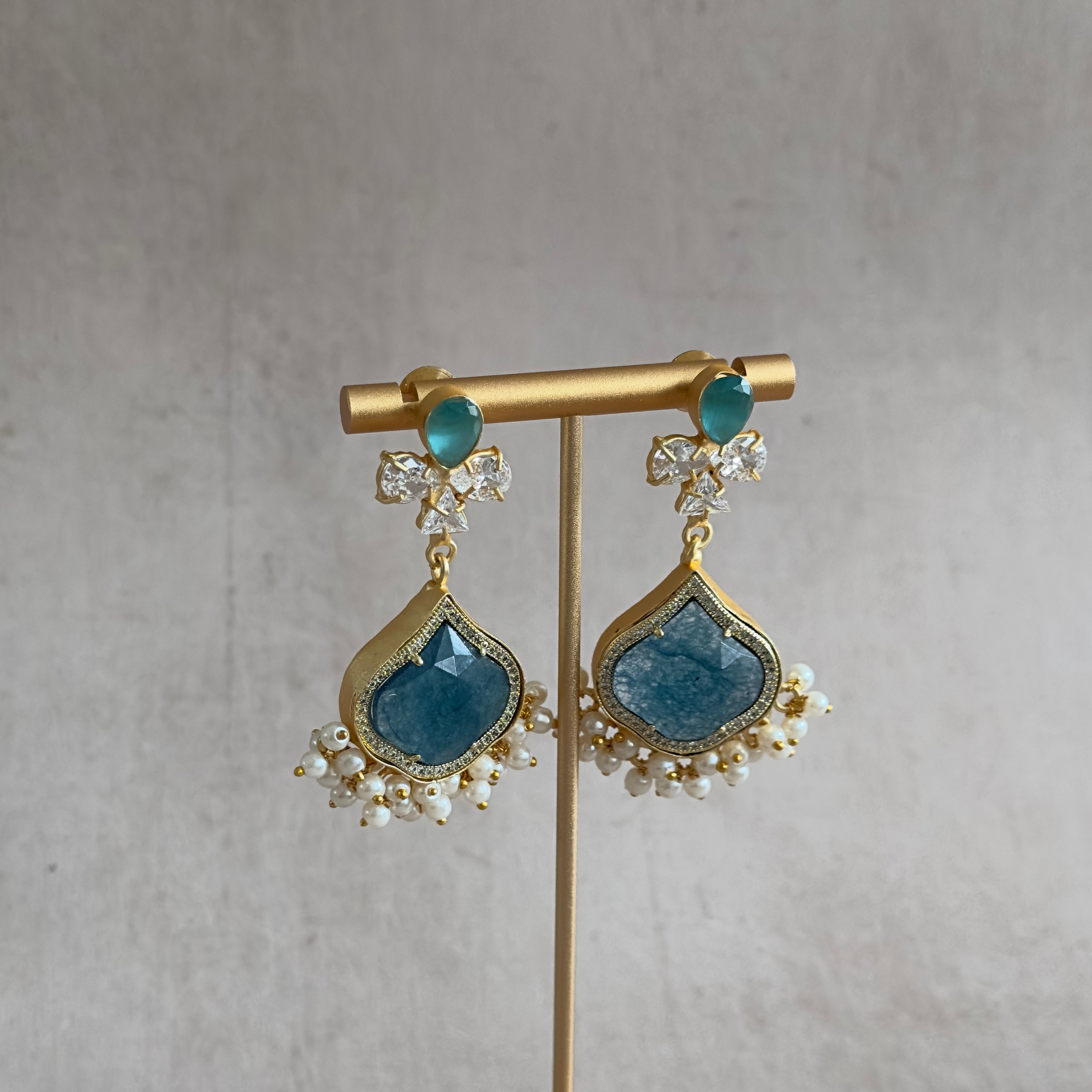 Jay Teal Crystal Drop Earrings - Ahseya & Co