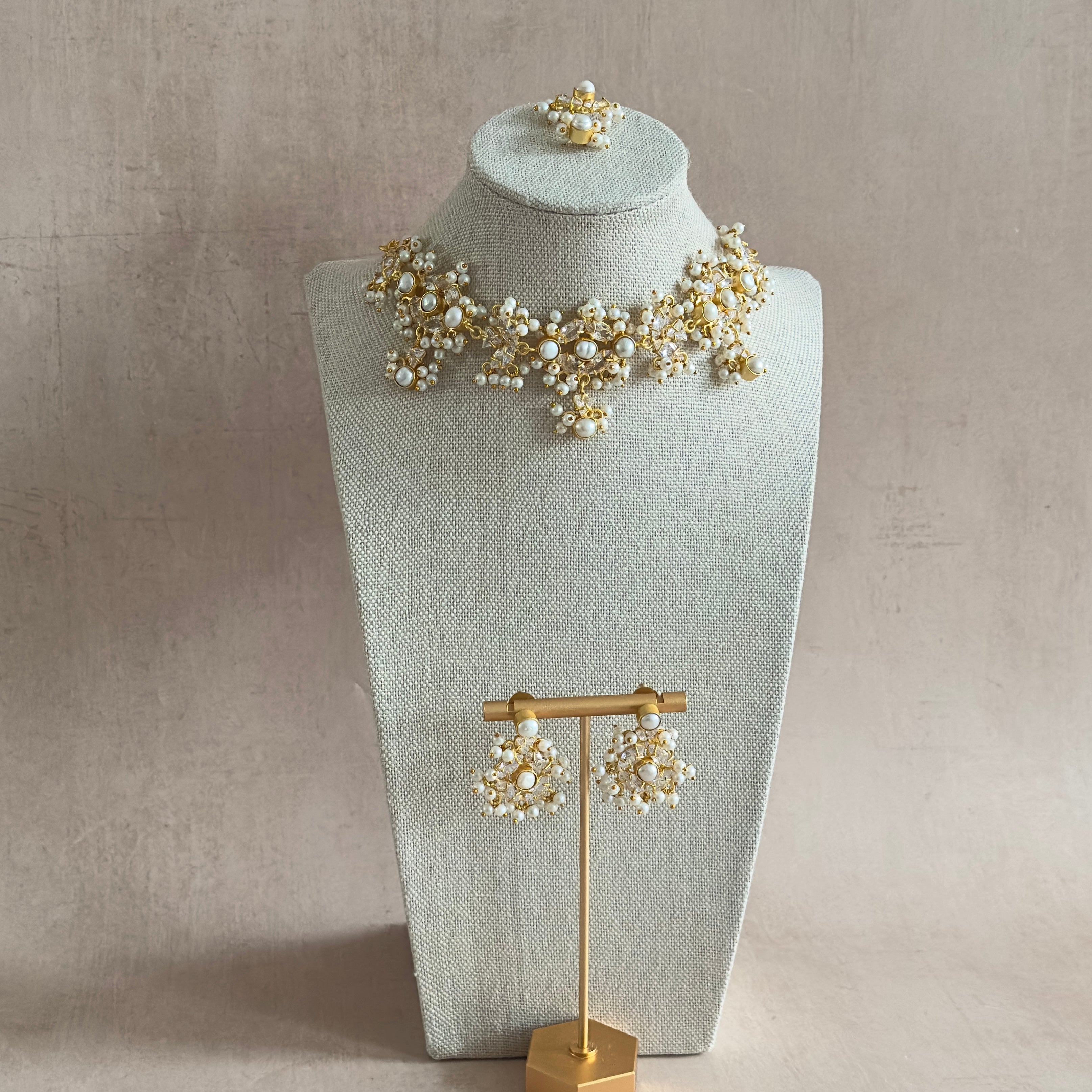 Irina Pearl Crystal Choker Set - Ahseya & Co