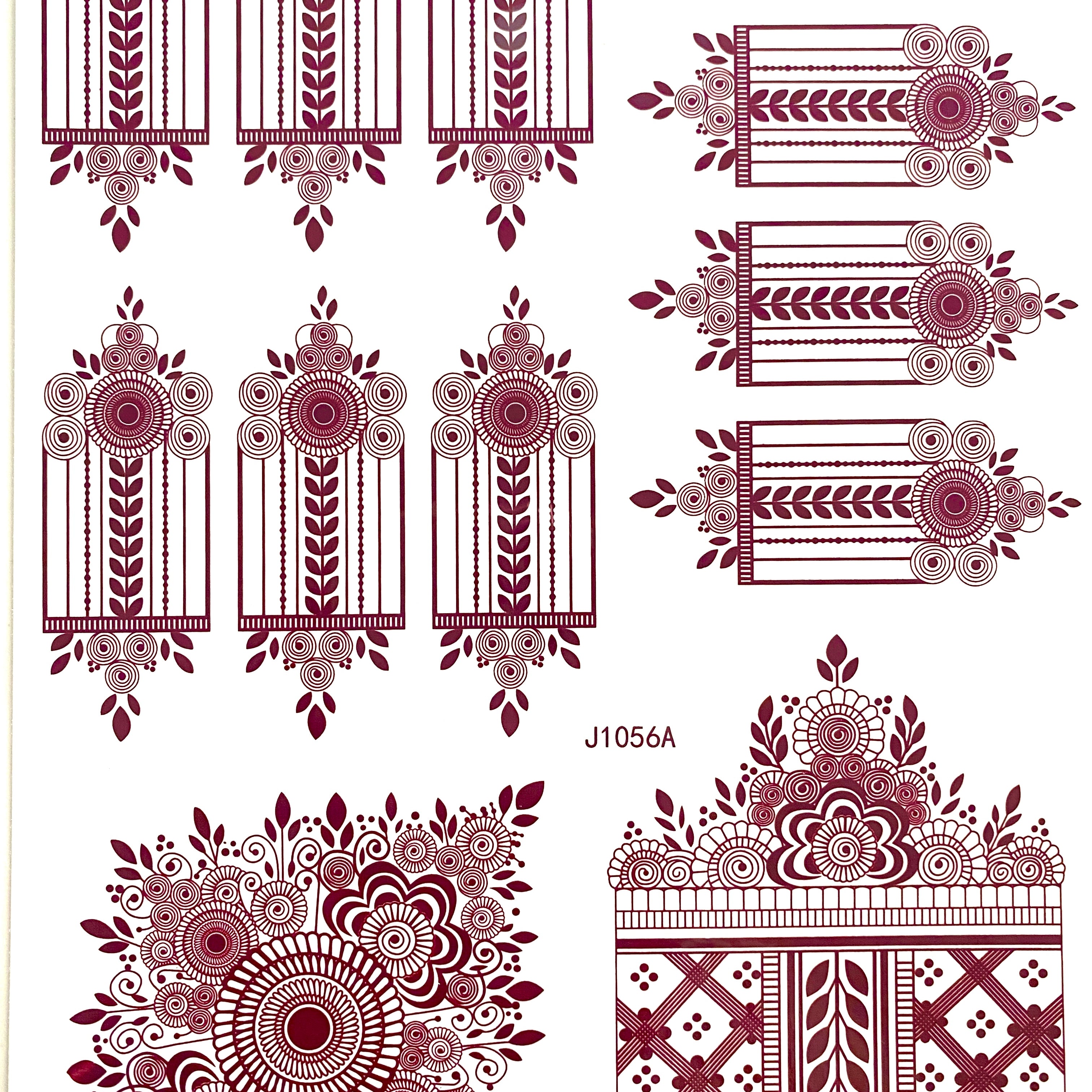 The Royal Henna Tattoo provides a traditional henna design in a rich, deep shade of red. Perfect for special occasions, weddings, parties, festivals & more.  Details: Deep Red  Design is for 1 hand, includes cuff.