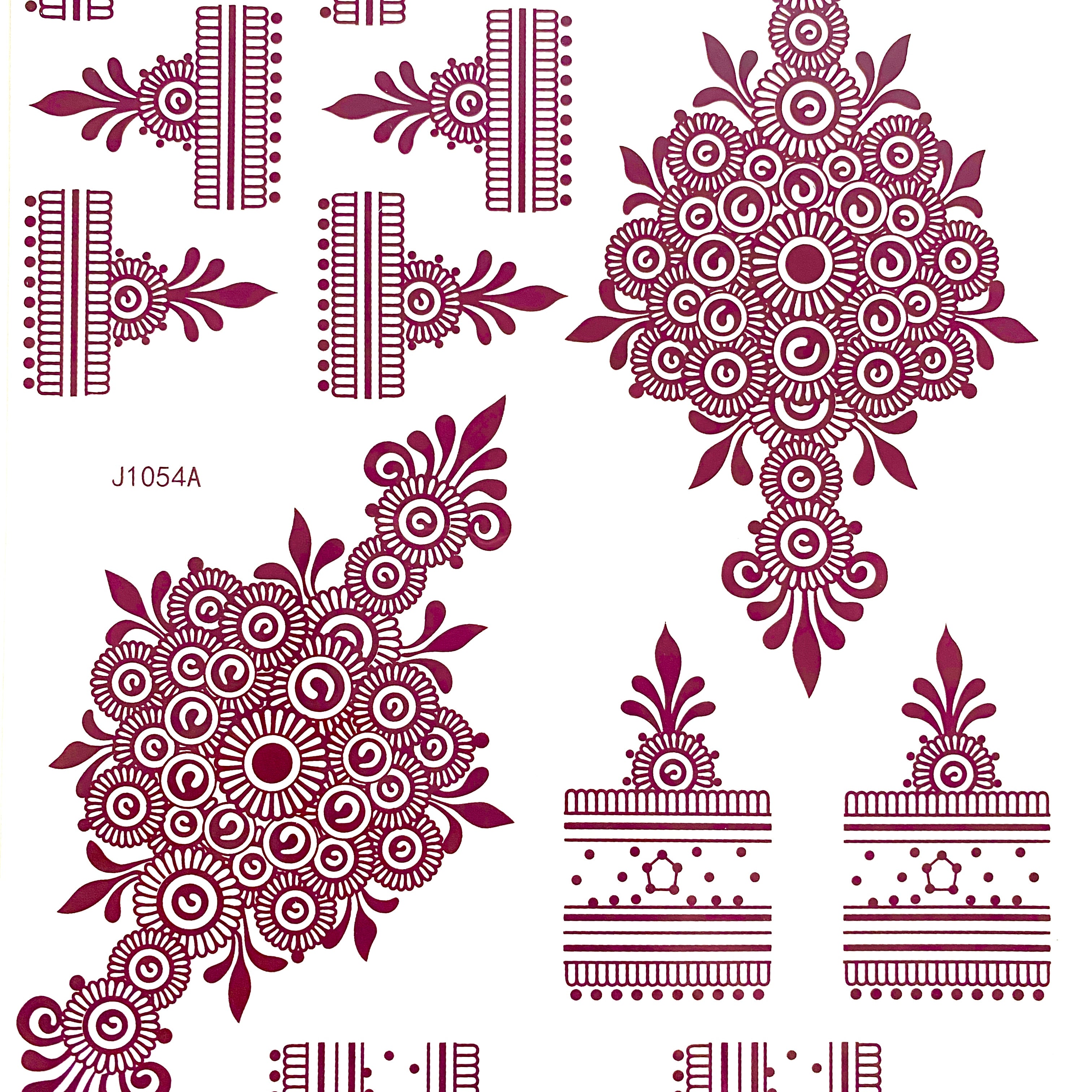 Daisy Henna Tattoo provides an easy way to enjoy a unique and beautiful temporary tattoo. Its deep red color is vibrant and lasts up to 5 days, perfect for any special occasion.  Details: Deep Red  Design is for both hands. Please carry out a patch test on a small area & wait 24hrs before full use.