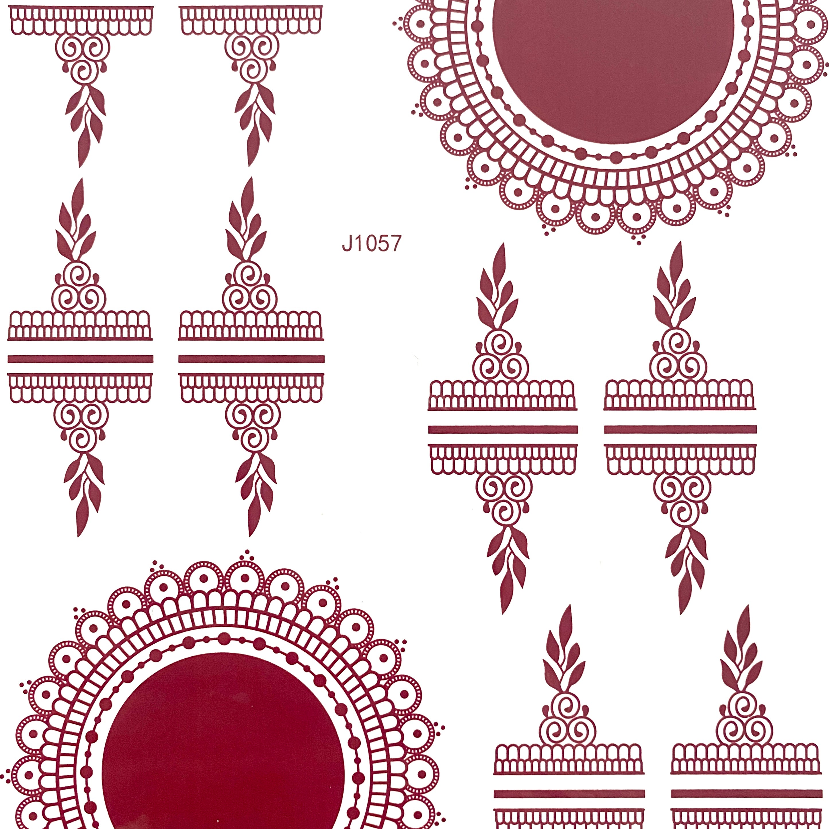 Jasmin Henna Tattoo offers an easy and traditional henna-transfer application. Featuring a deep red hue, it offers a unique, intricate, traditional design. Perfect for weddings, parties, festivals & more.  Details: Deep Red  Design is for both hands