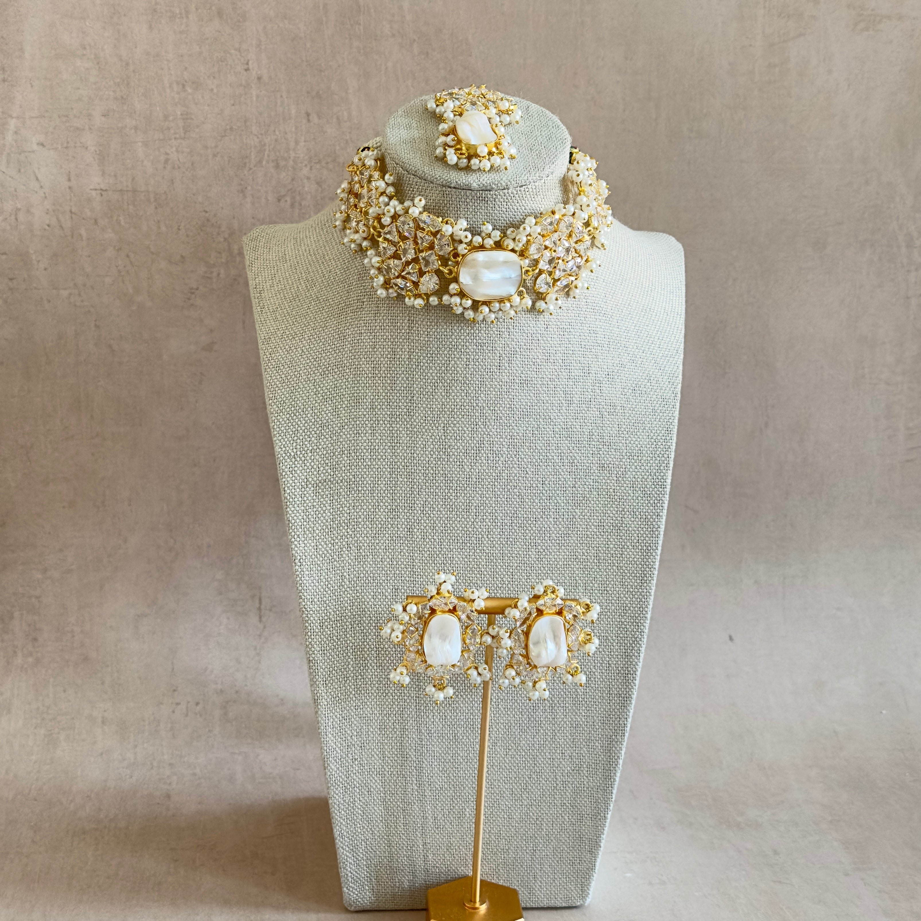 Melina Pearl Crystal Choker Set - Ahseya & Co