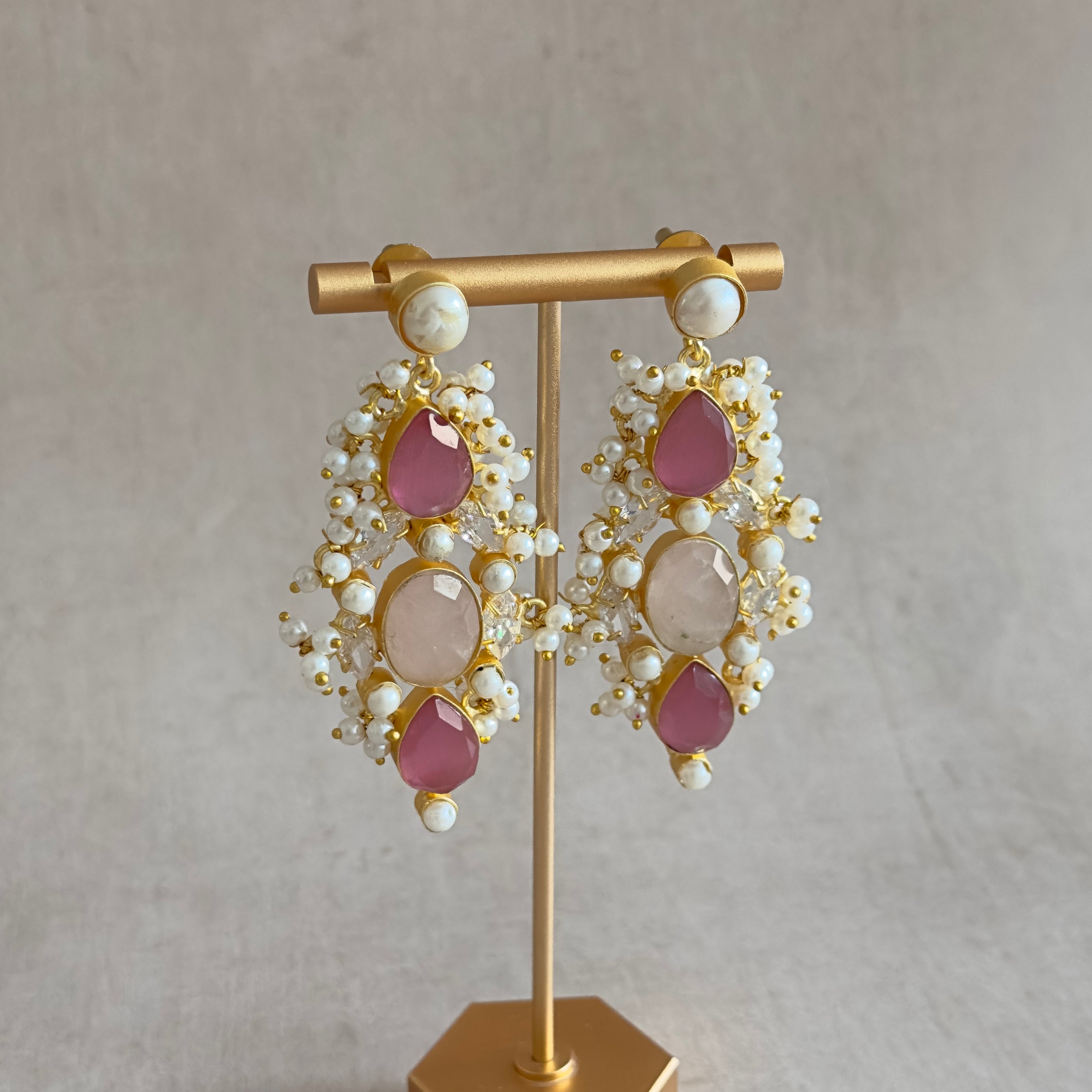 Natasha Pink Pearl Drop Earrings - Ahseya & Co