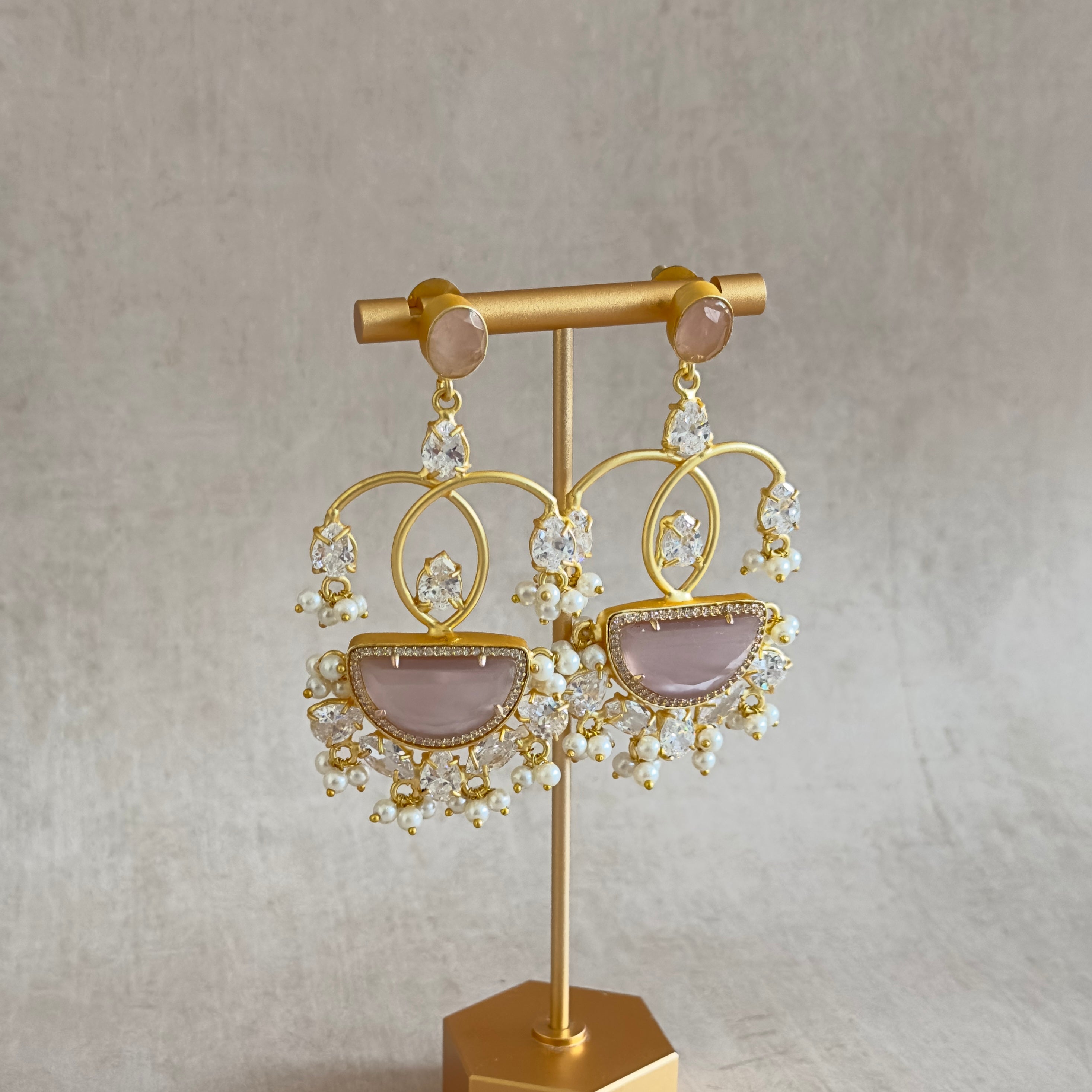 Zaiba Pink Crystal Drop Earrings - Ahseya & Co