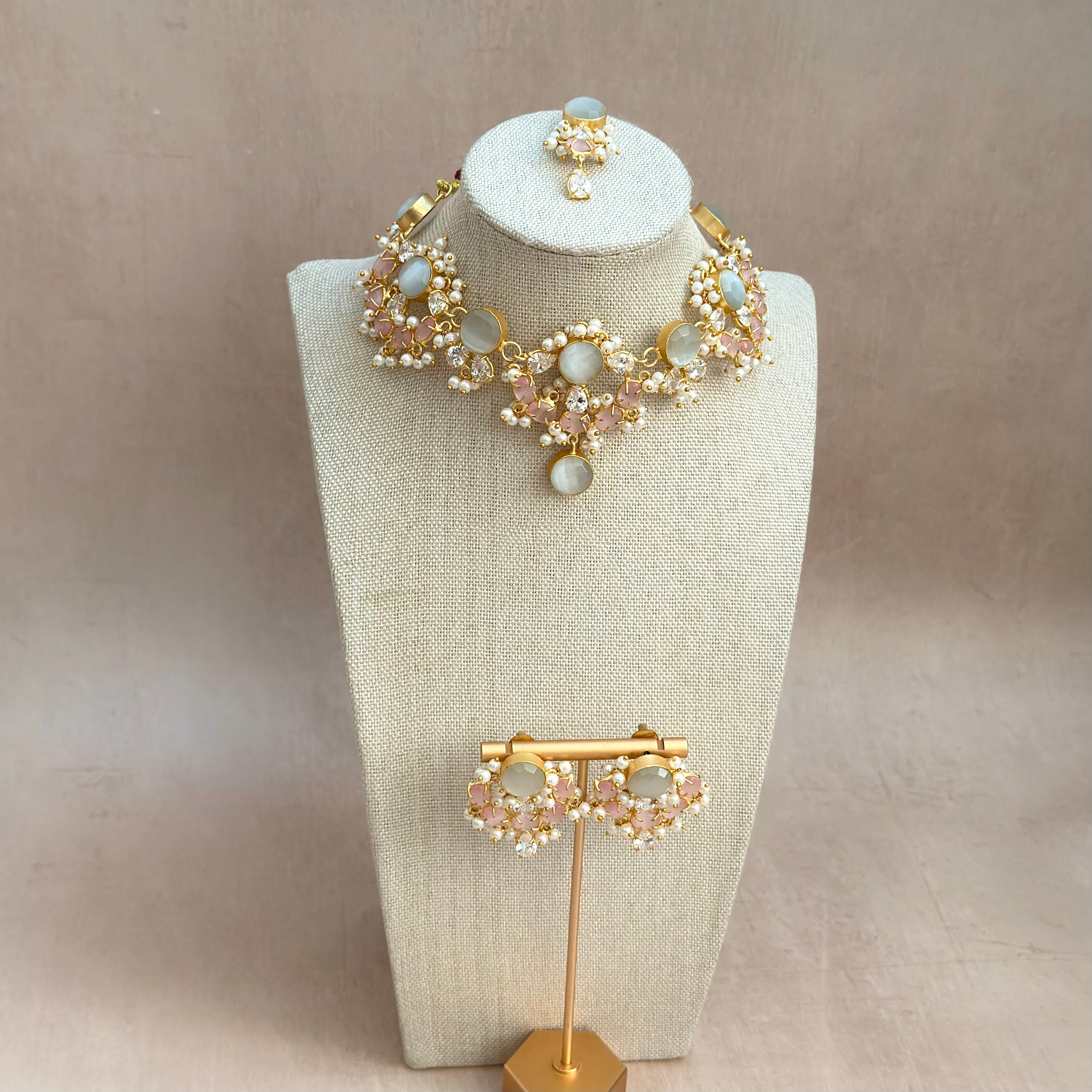 Virelle Grey Pink Choker Set - Ahseya & Co