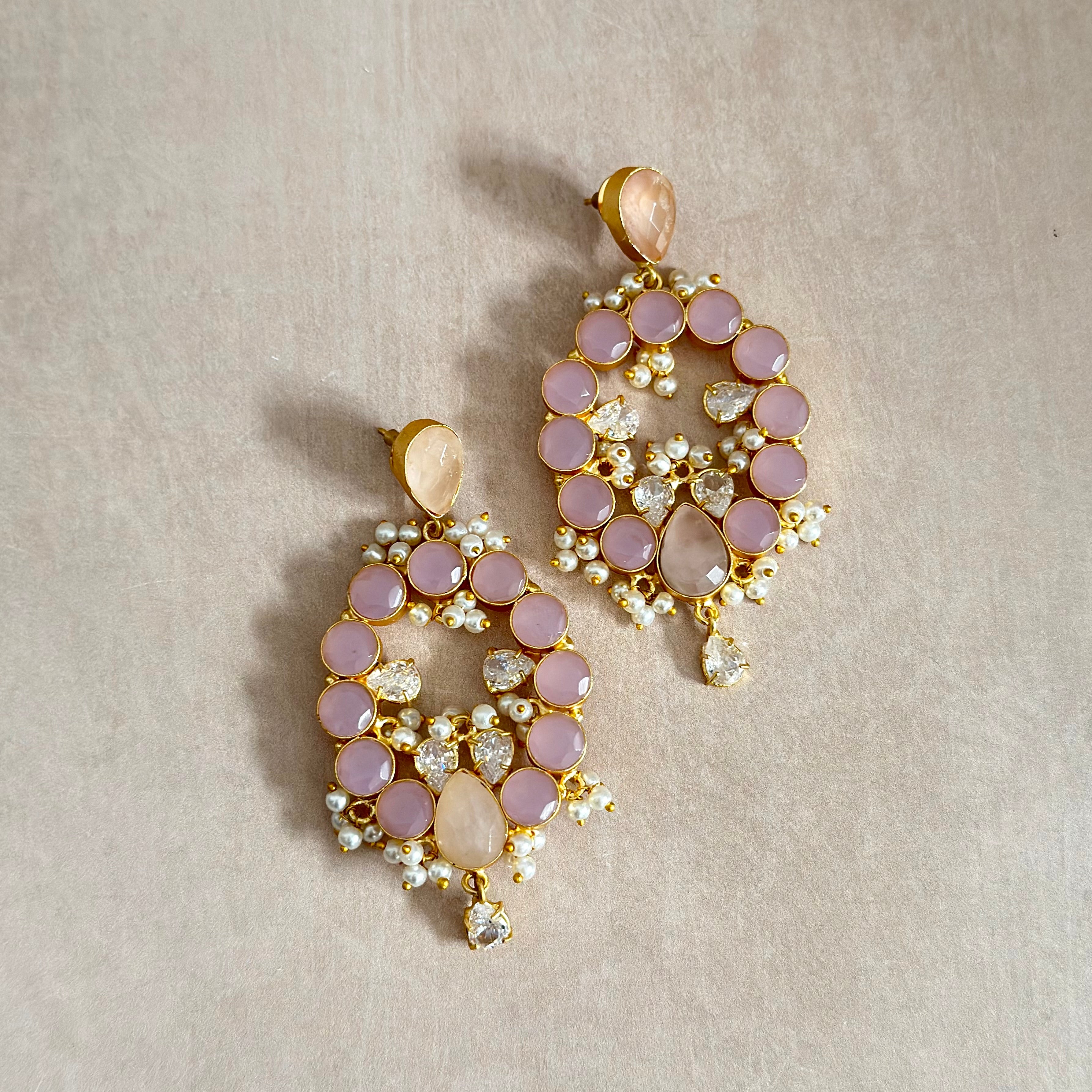 Moona Lilac Rose Crystal Drop Earrings - Ahseya & Co
