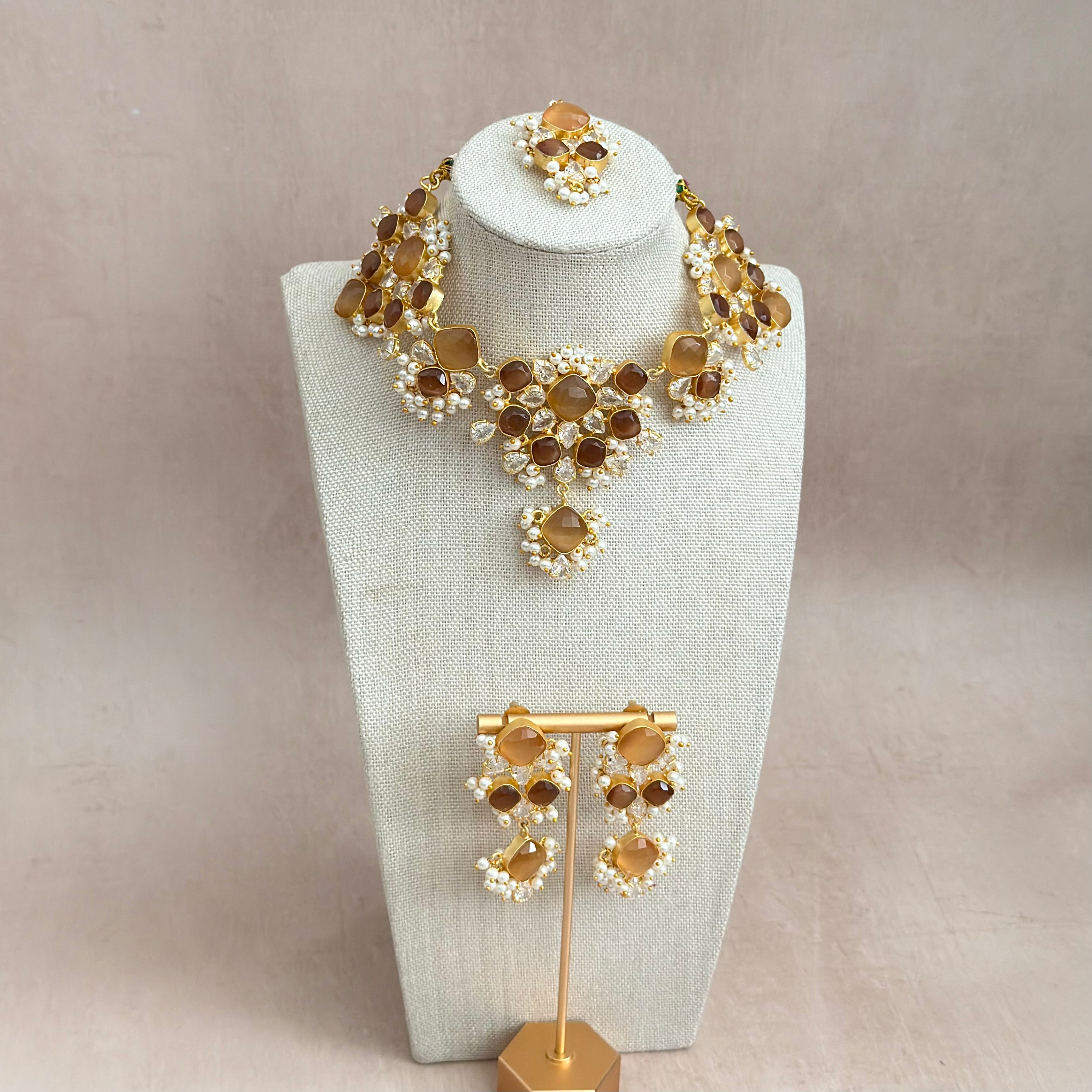 Eve Espresso Crystal Necklace Set - Ahseya & Co