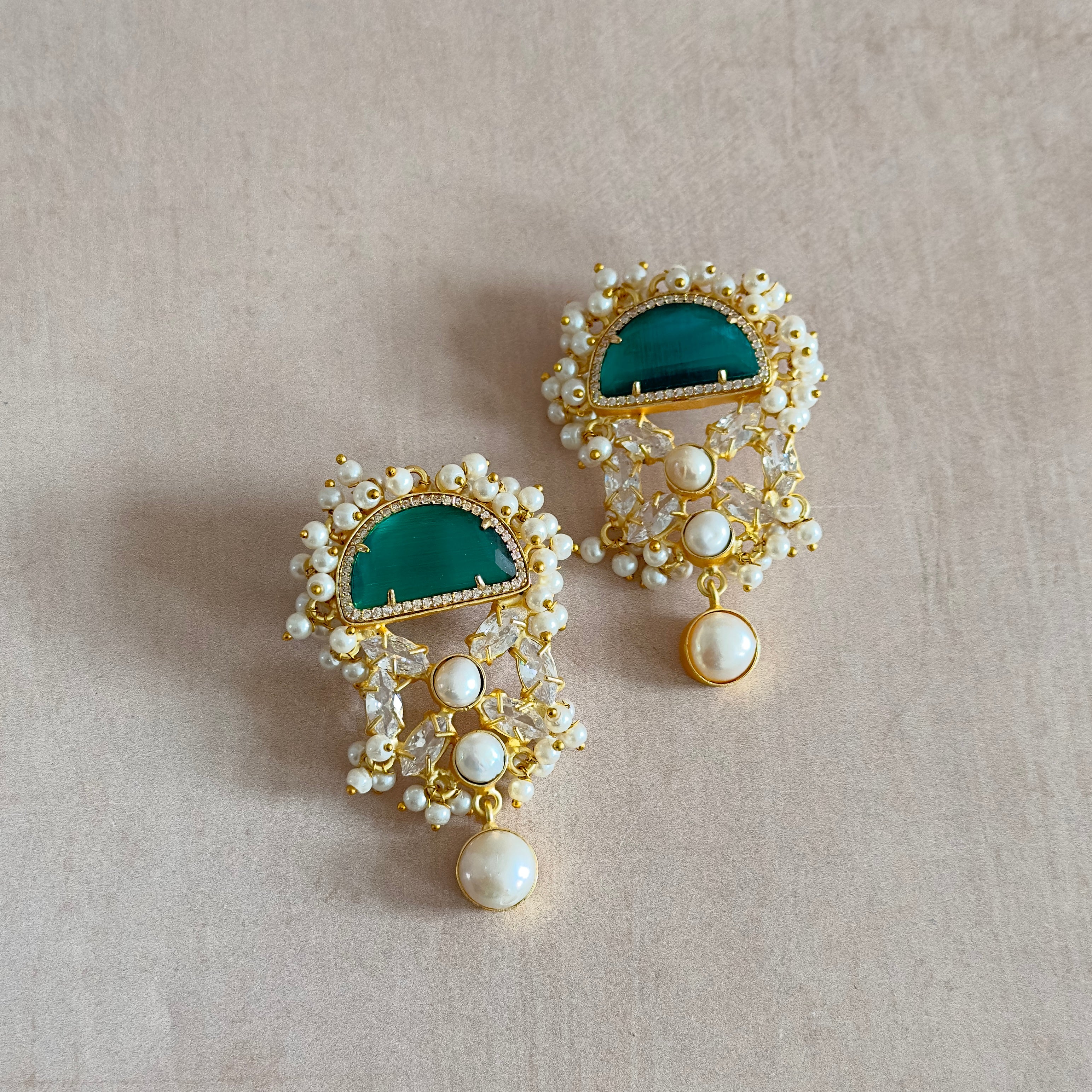Rana Teal Pearl Drop Earrings - Ahseya & Co