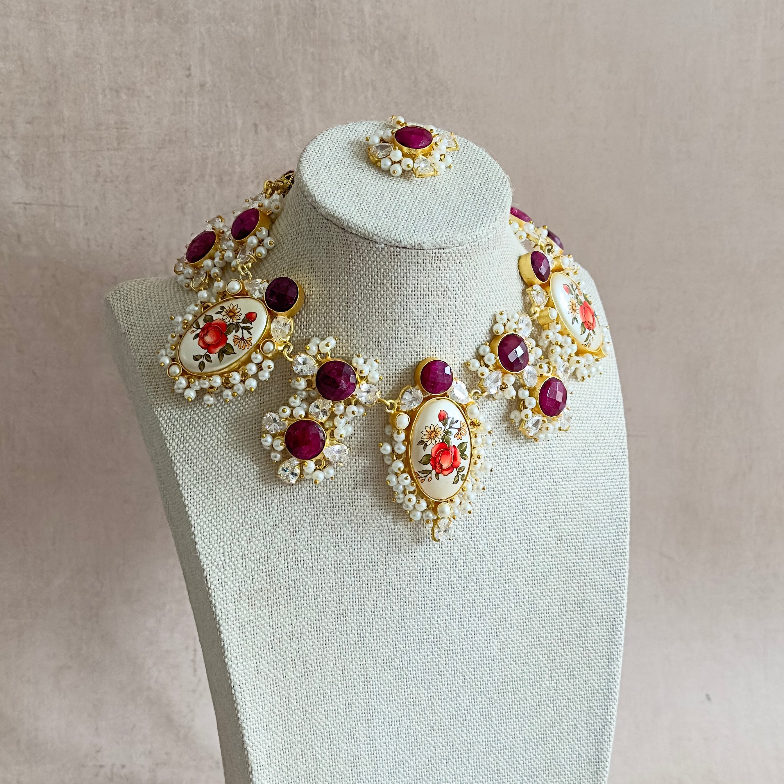 Lavera Floral Crystal Necklace Set - Ahseya & Co