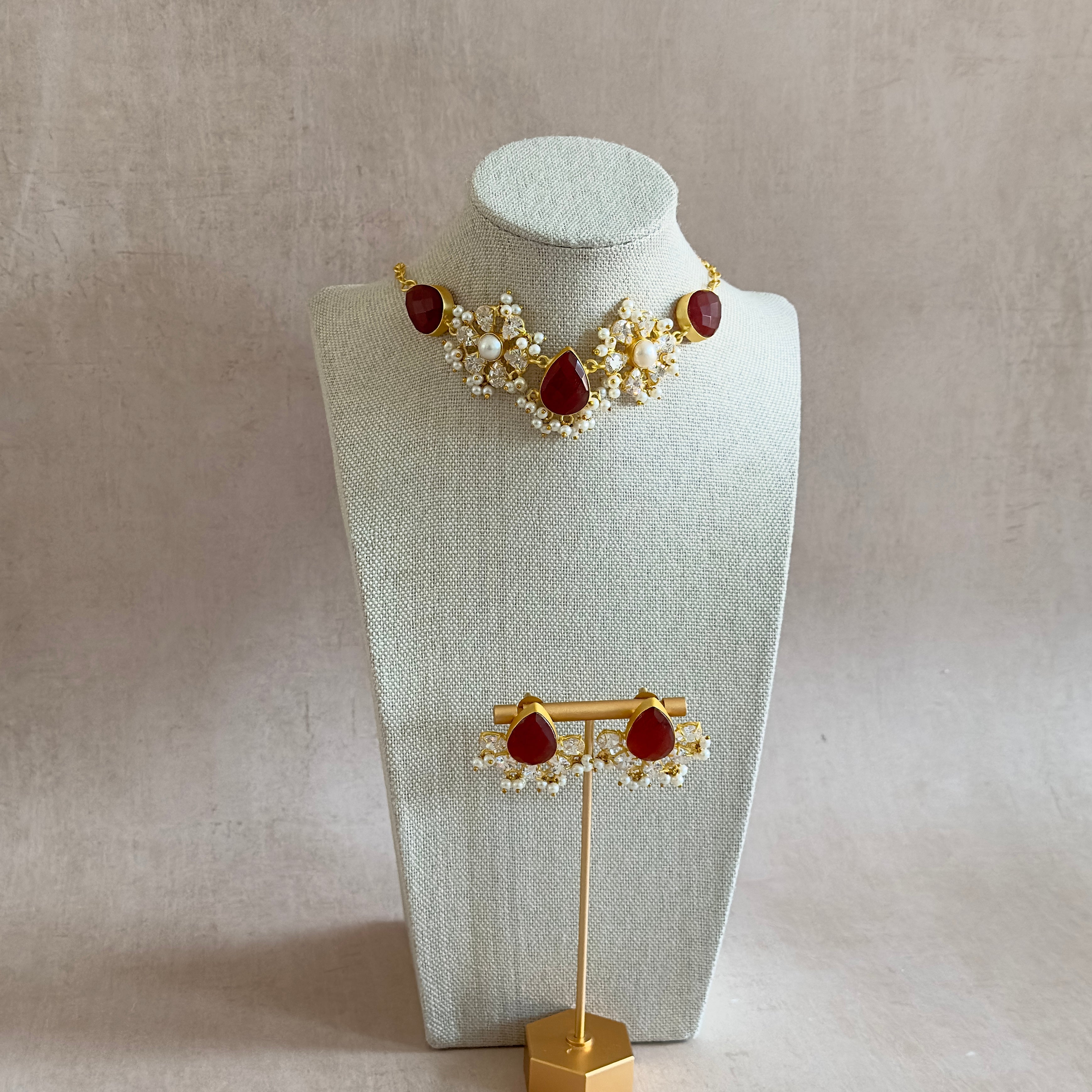 Ramina Red Necklace Set - Ahseya & Co