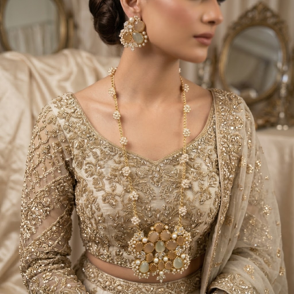 Areej Statement Peach Mala Set - Ahseya & Co