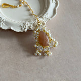 ana Peach Crystal Tikka Set - Ahseya & Co