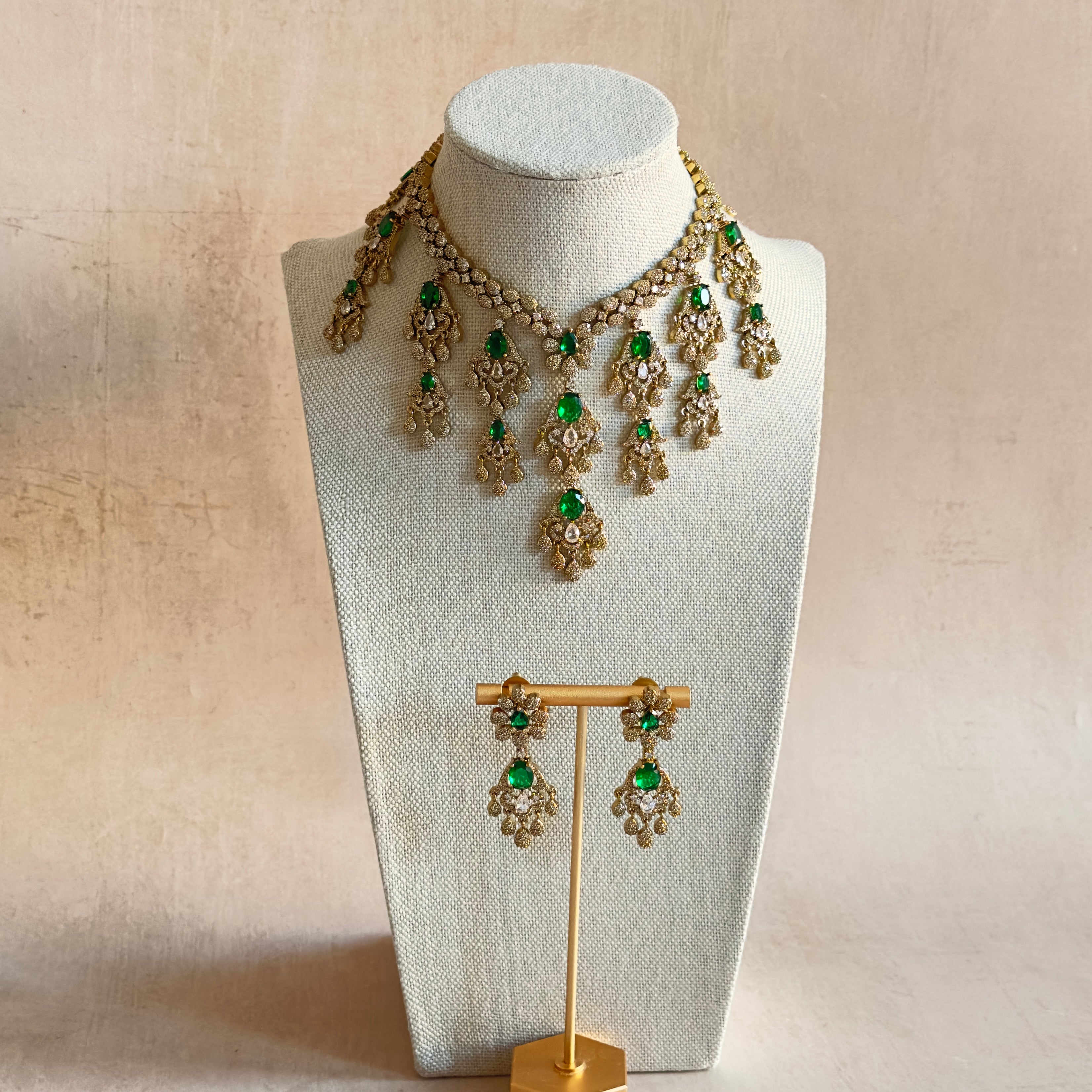 Ameena Green Crystal Necklace Set - Ahseya & Co
