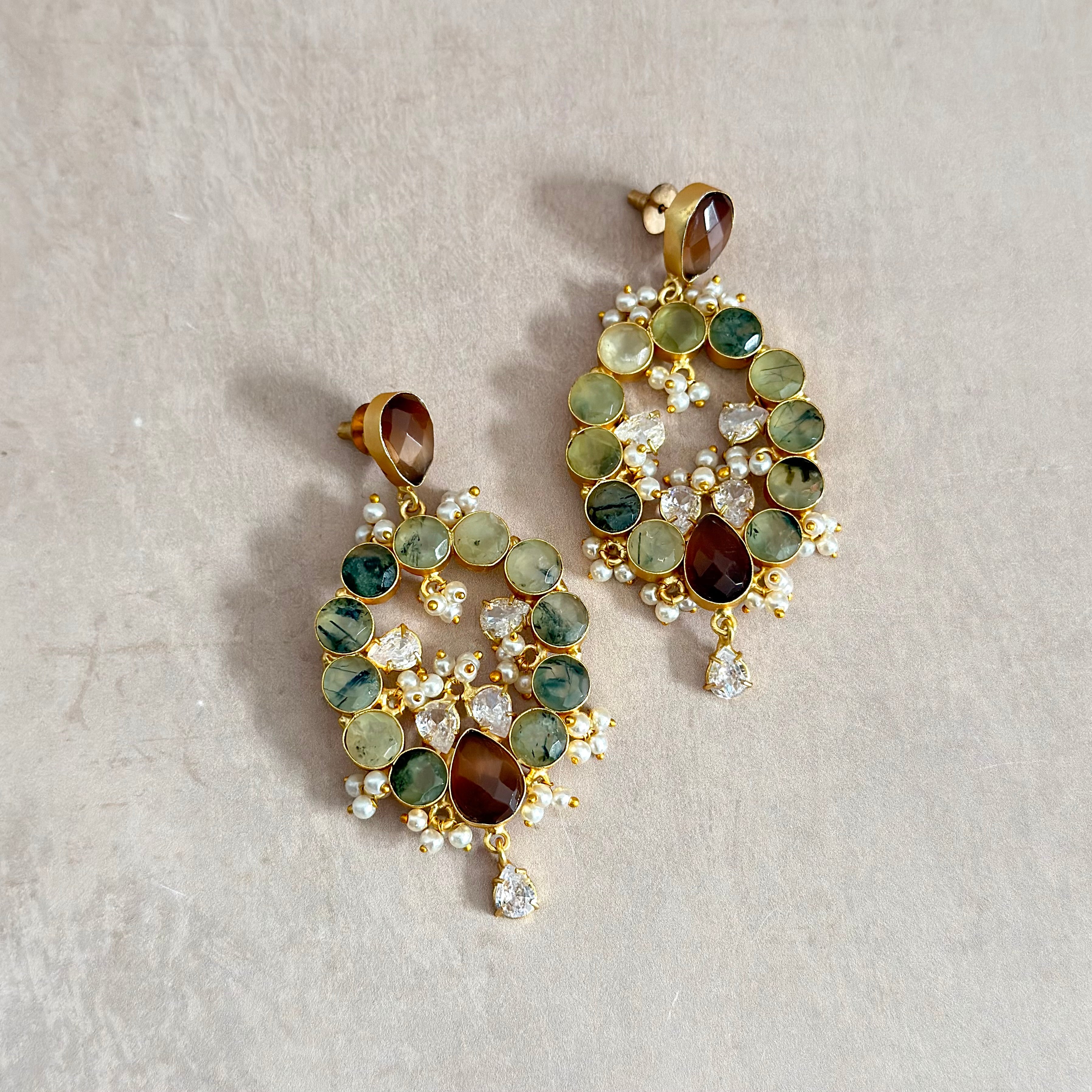 Moona Olive Crystal Drop Earrings - Ahseya & Co