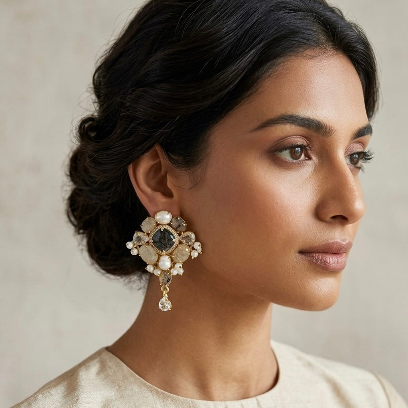 Reina Black Crystal Drop Earrings - Ahseya & Co