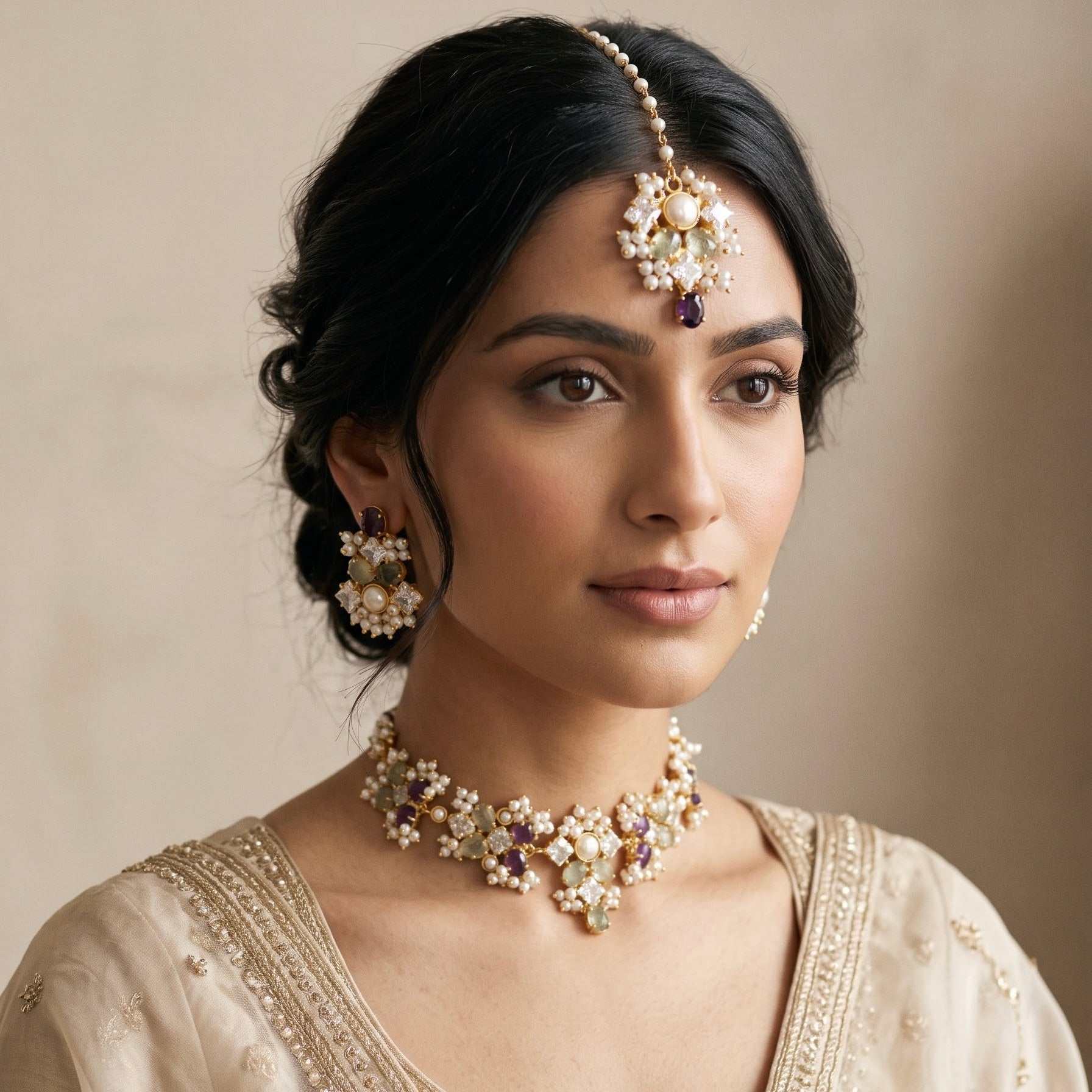 Shyla Purple Olive Pearl Choker Set - Ahseya & Co
