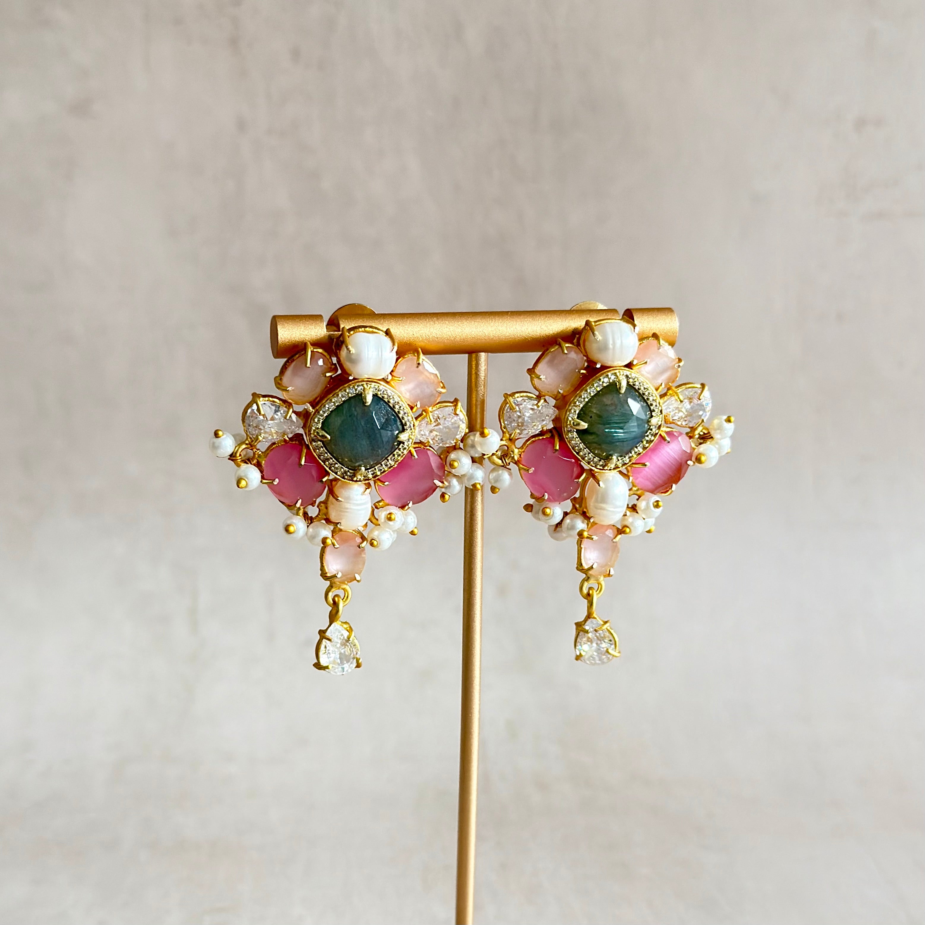 Reina Pink Crystal Drop Earrings - Ahseya & Co