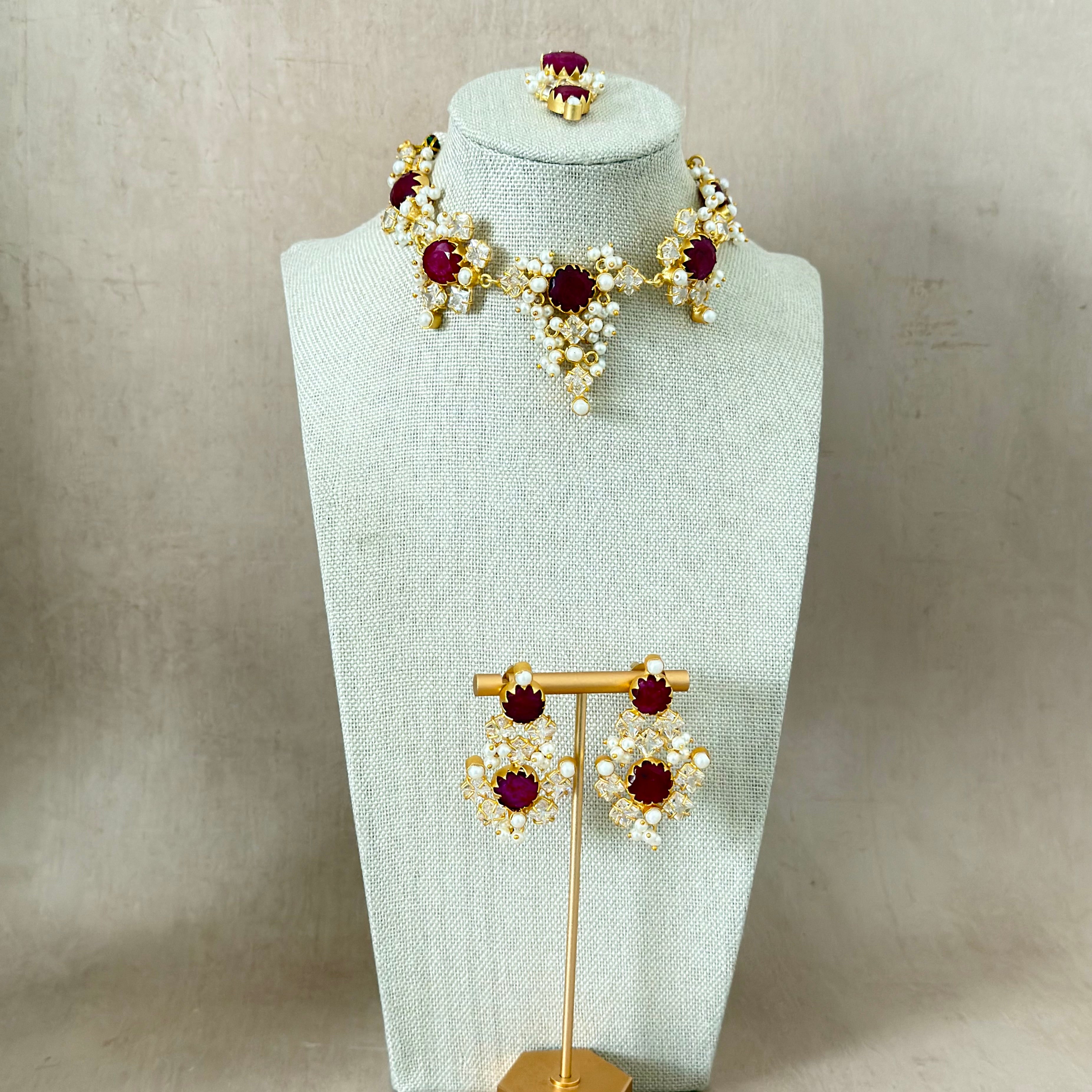 Miah Ruby Crystal Choker Set - Ahseya & Co