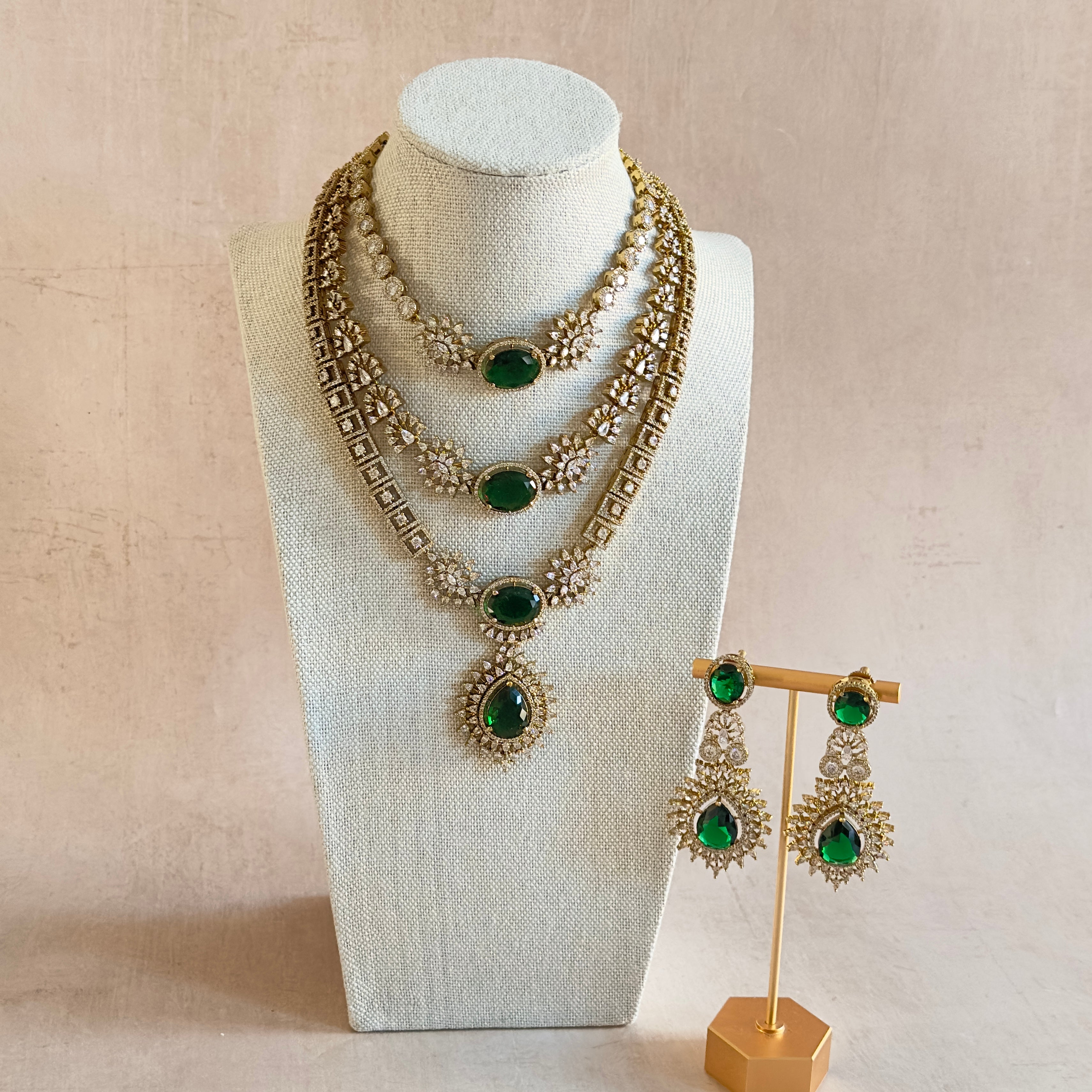 Hanyah Emerald Crystal Necklace Set - Ahseya & Co