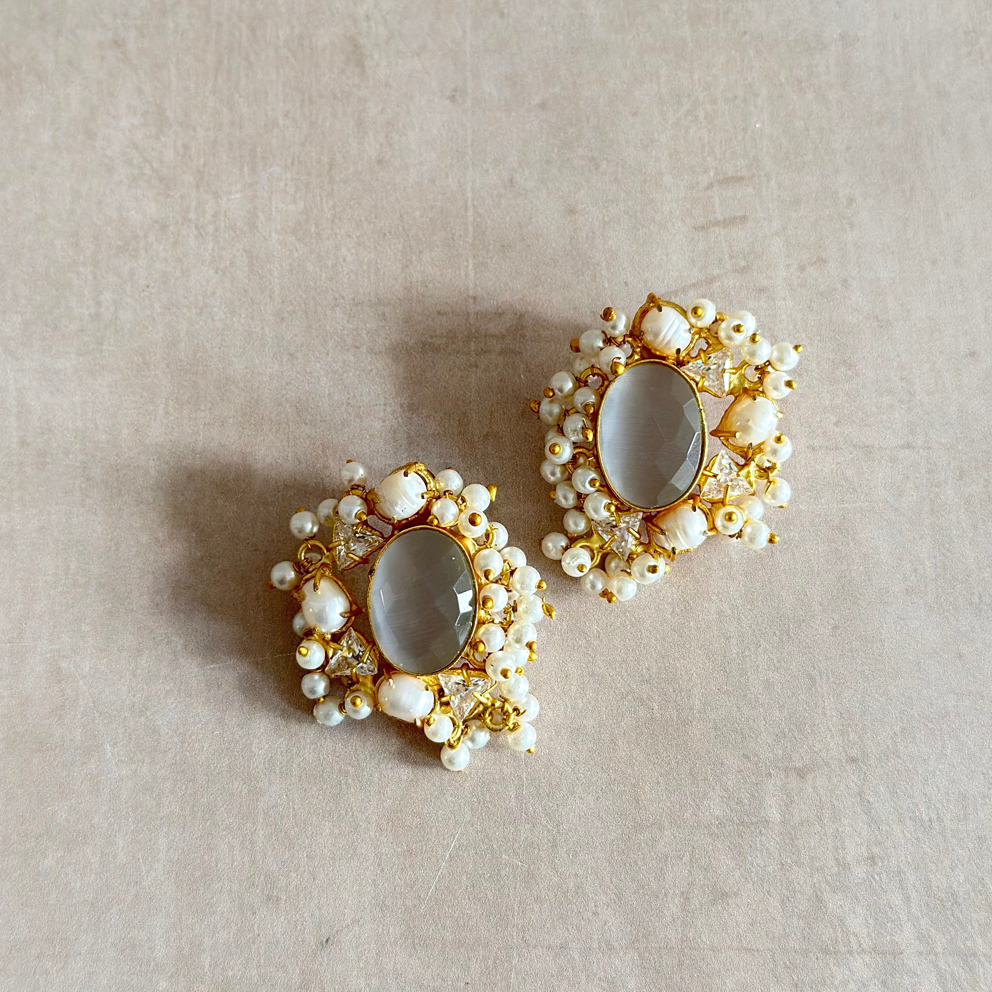 Zuri Grey Pearl Stud Earrings - Ahseya & Co