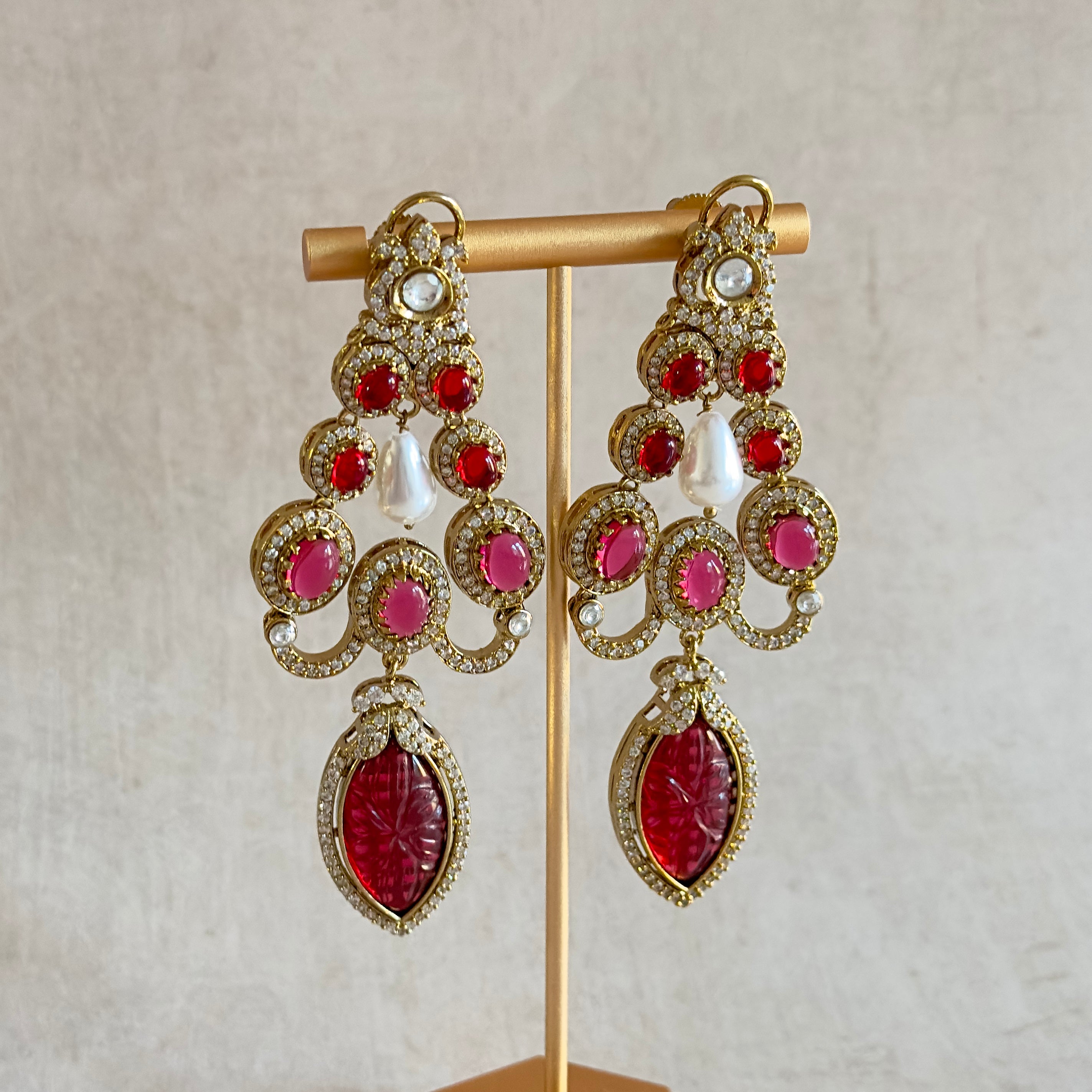 Hudaifa Pink Crystal Drop Earrings - Ahseya & Co