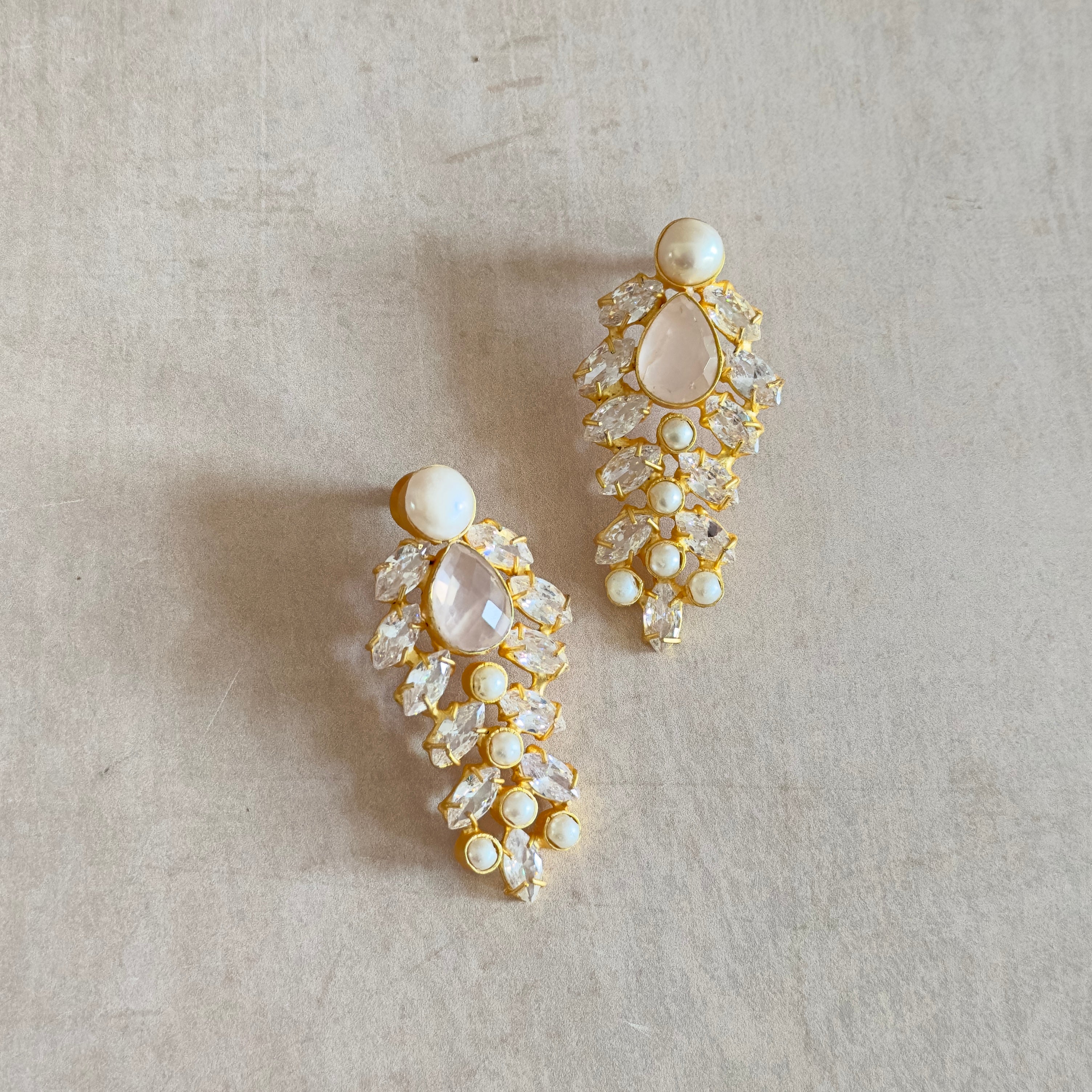 Iraya Pink Pearl Crystal Stud Earrings - Ahseya & Co