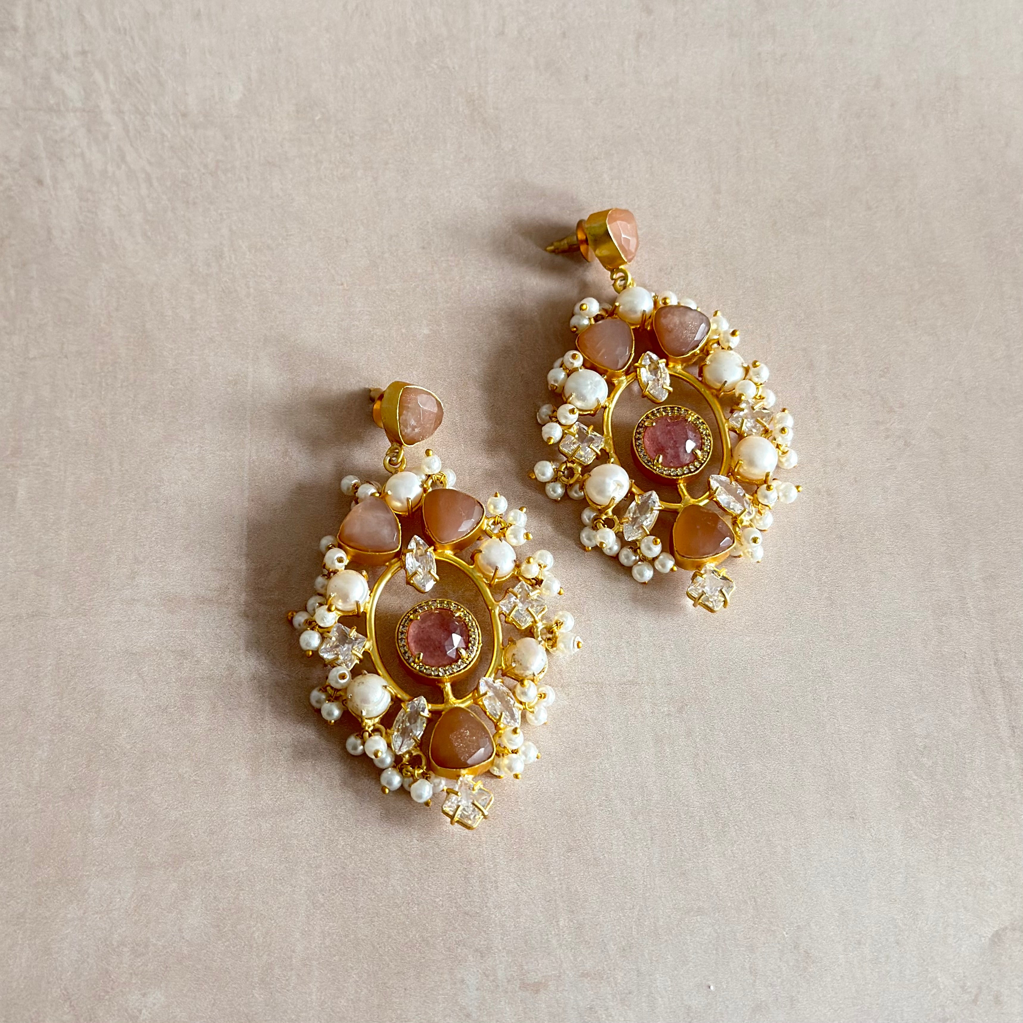 Rumiya Peach Crystal Drop Earrings - Ahseya & Co