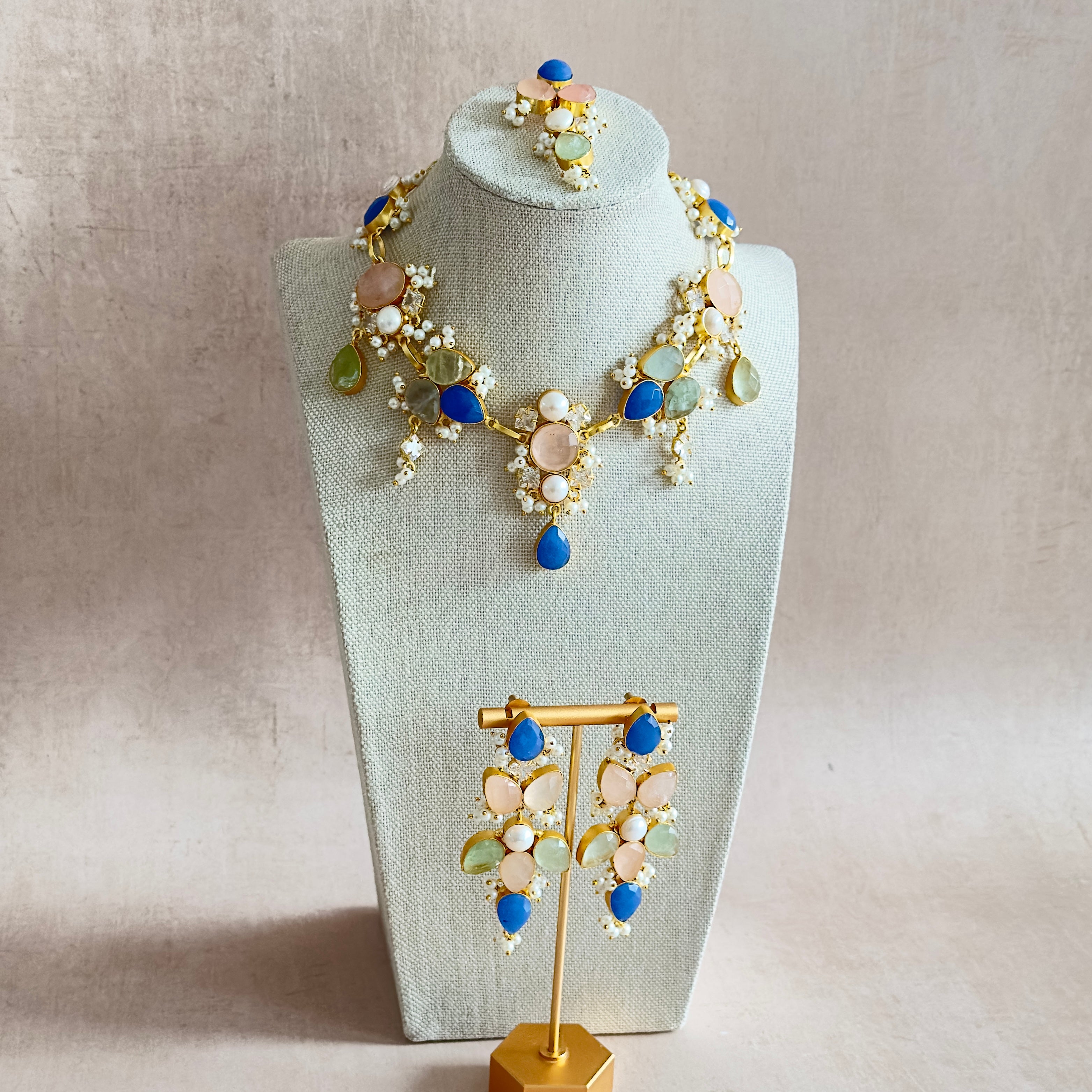 Bali Blue Pink Necklace Set - Ahseya & Co