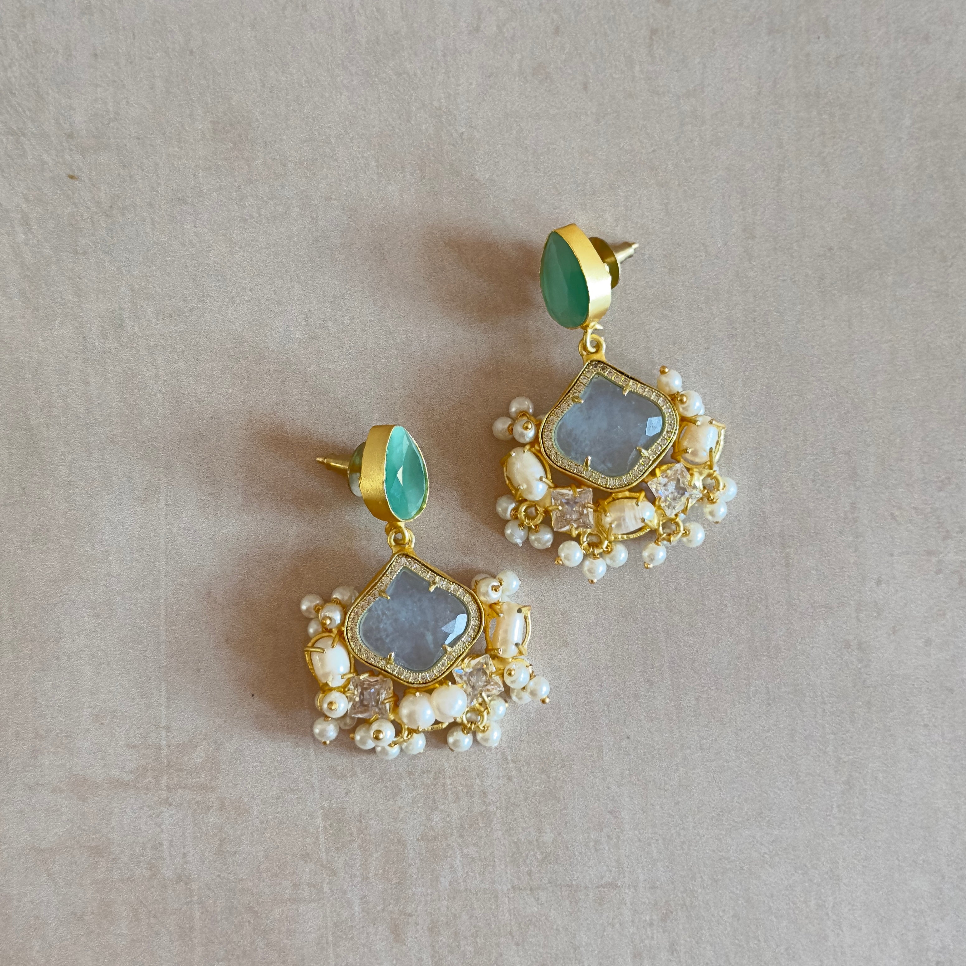 Ummara Grey Mint Drop Earrings - Ahseya & Co