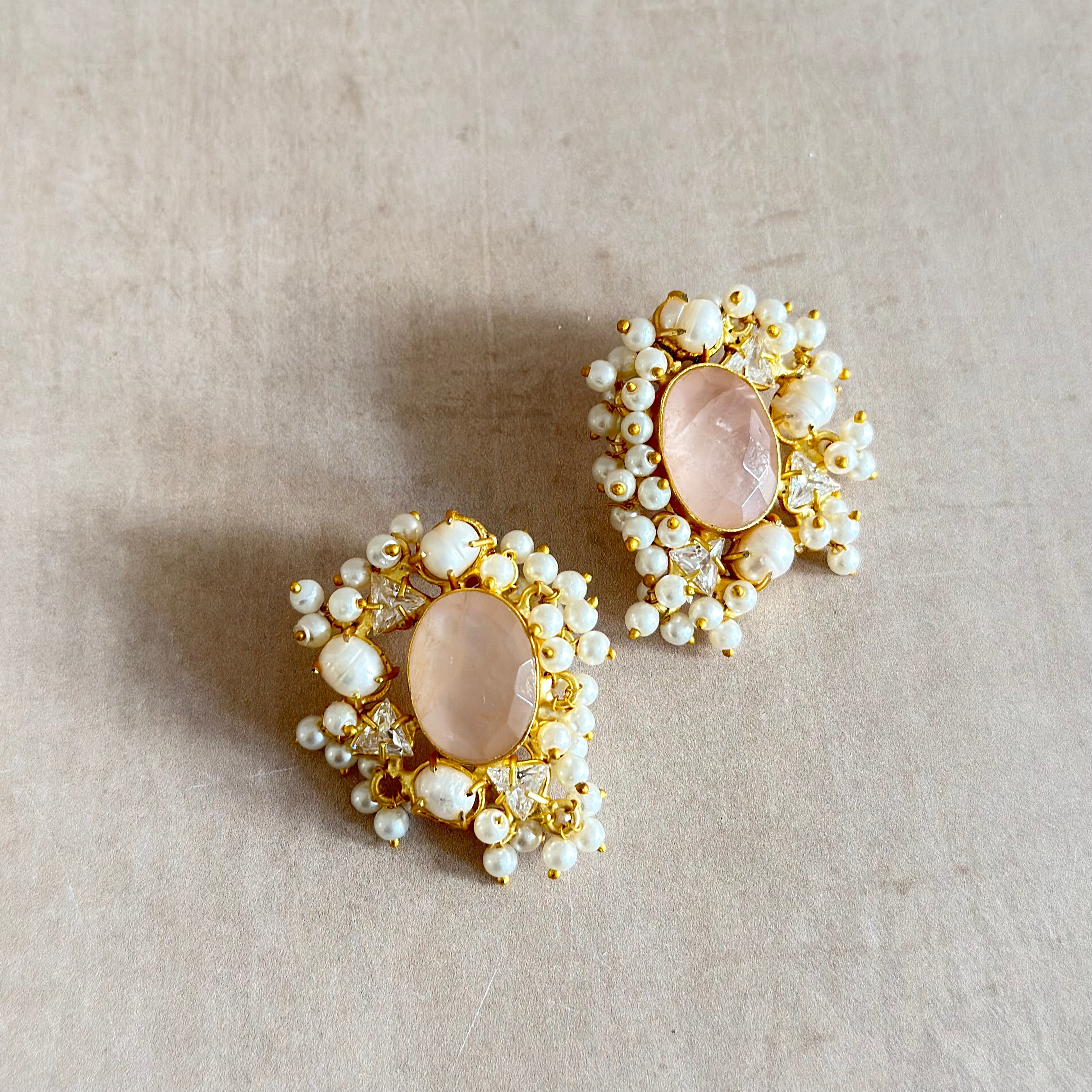 Zuri Rose Pearl Stud Earrings - Ahseya & Co
