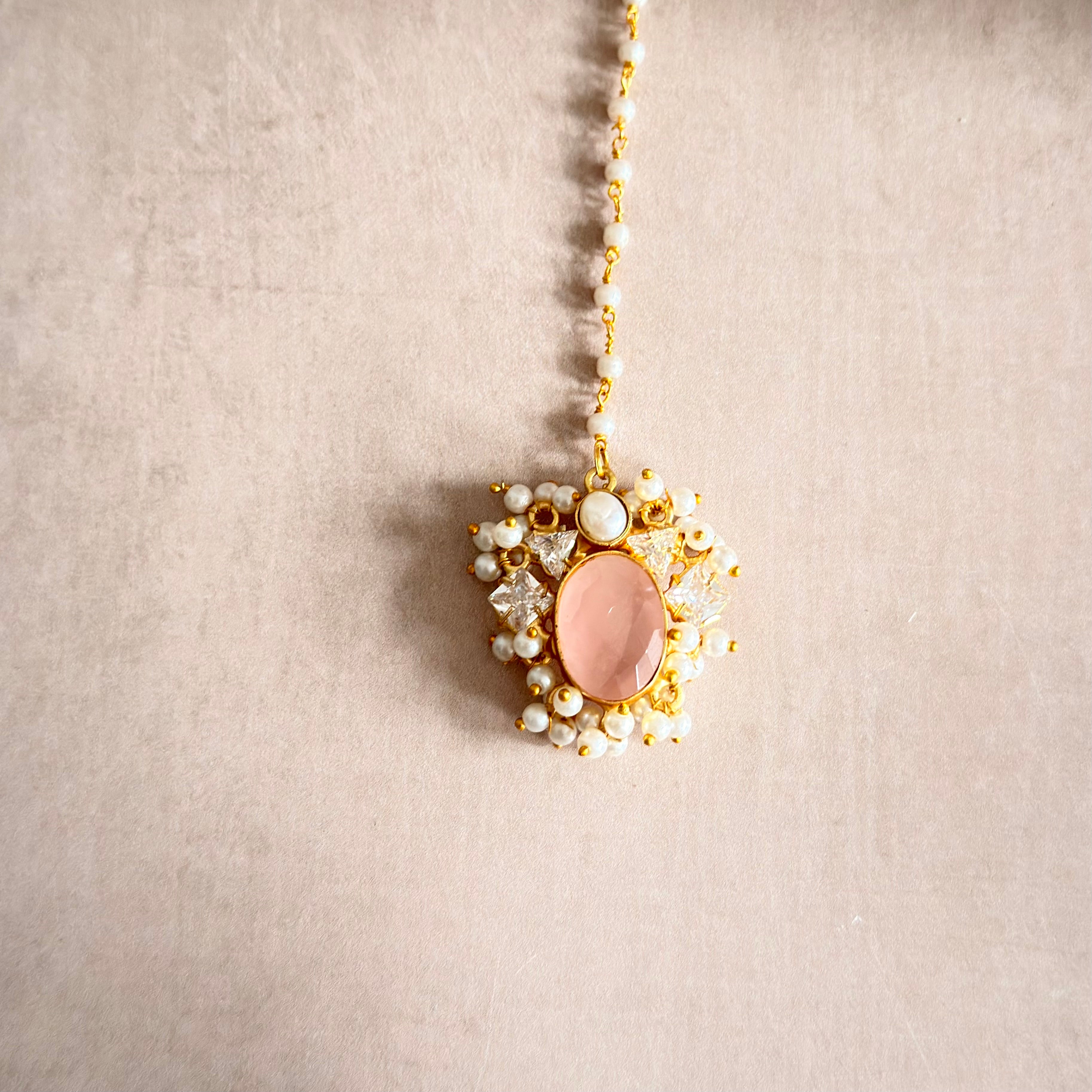 Elina Pink Crystal Necklace Set - Ahseya & Co