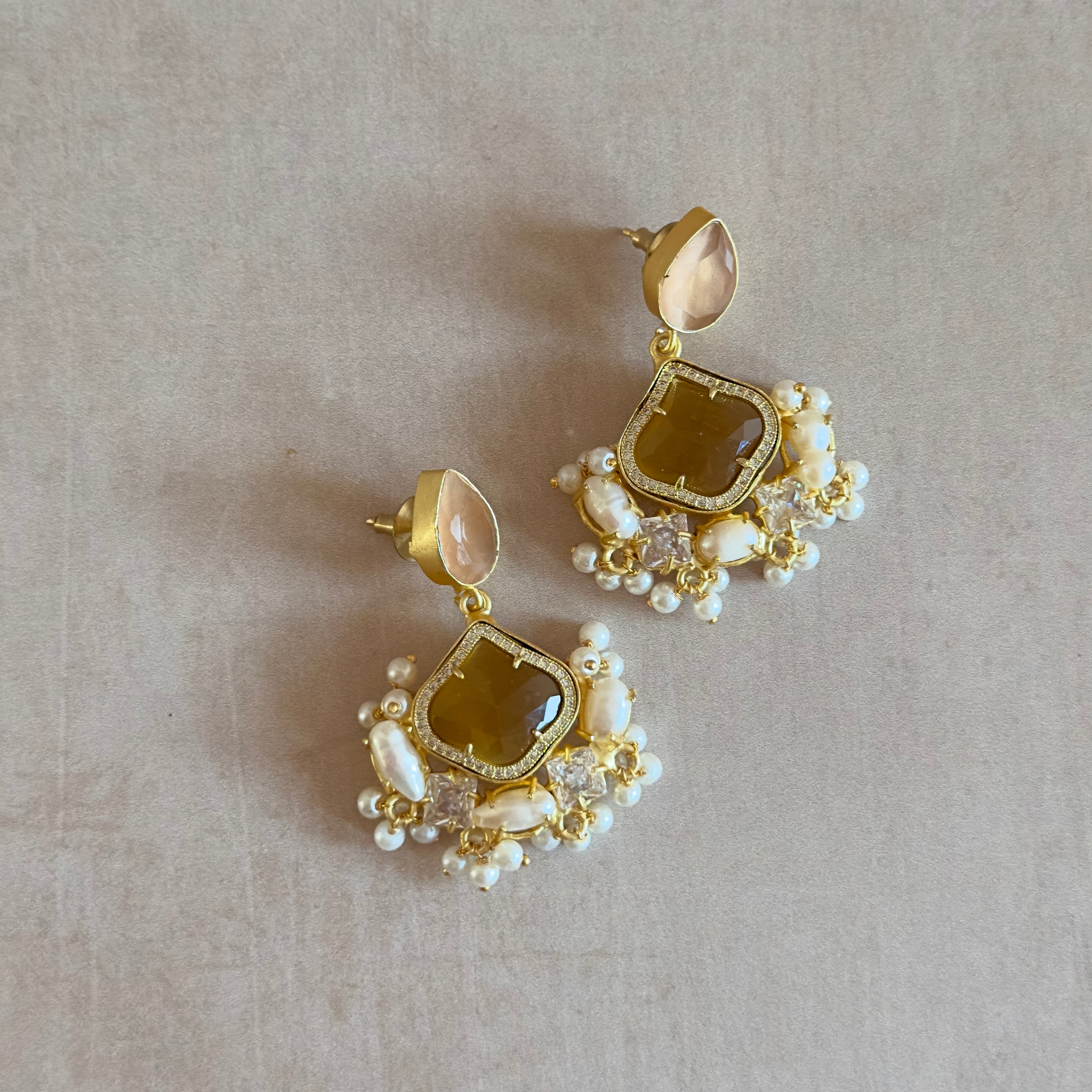Ummara Brown Peach Drop Earrings - Ahseya & Co