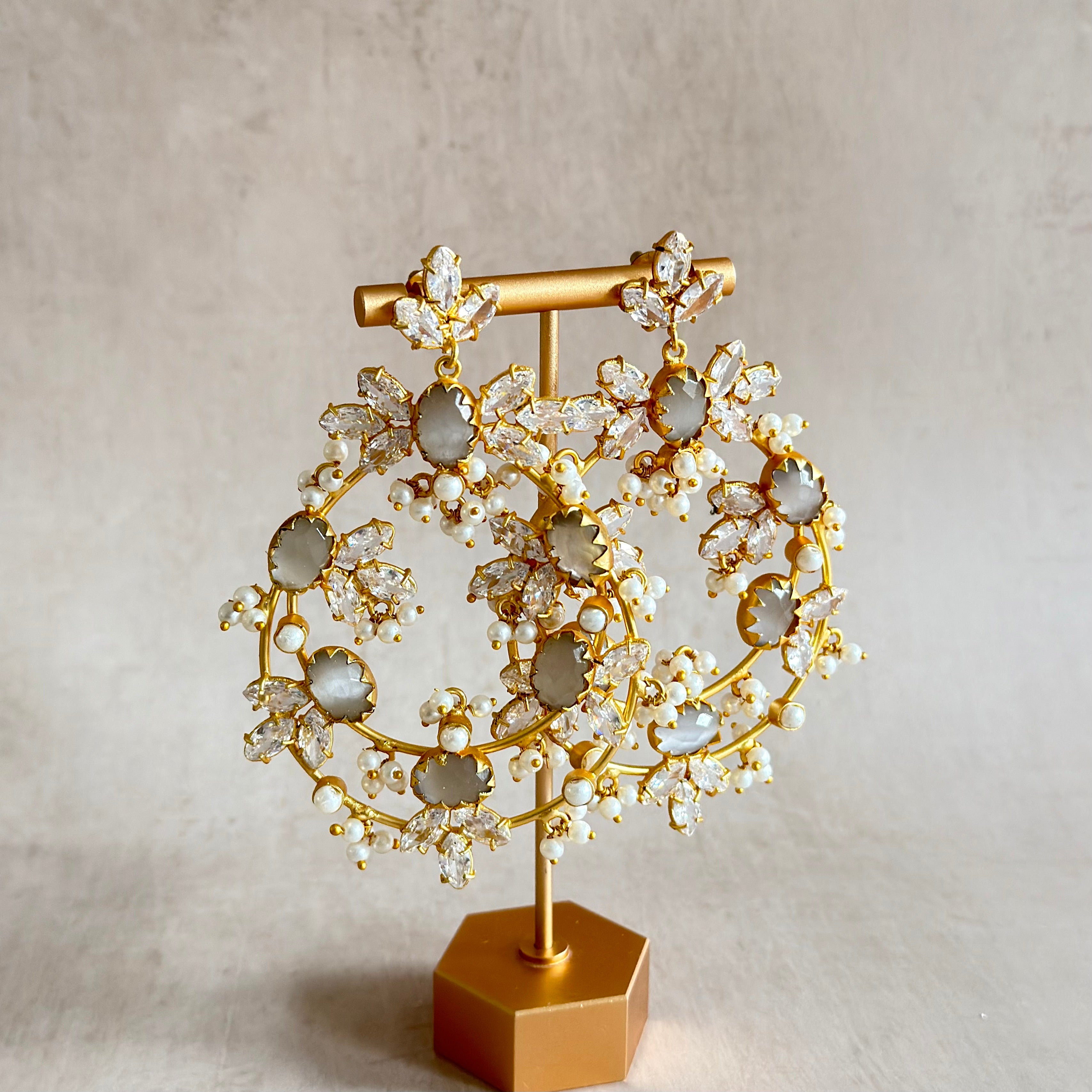 Tareen Grey Crystal Drop Earrings - Ahseya & Co