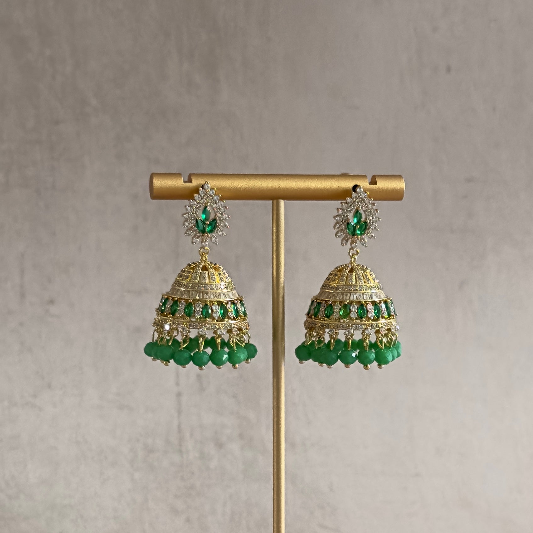 Green Crystal Mini Jhumka Earrings - Ahseya & Co.