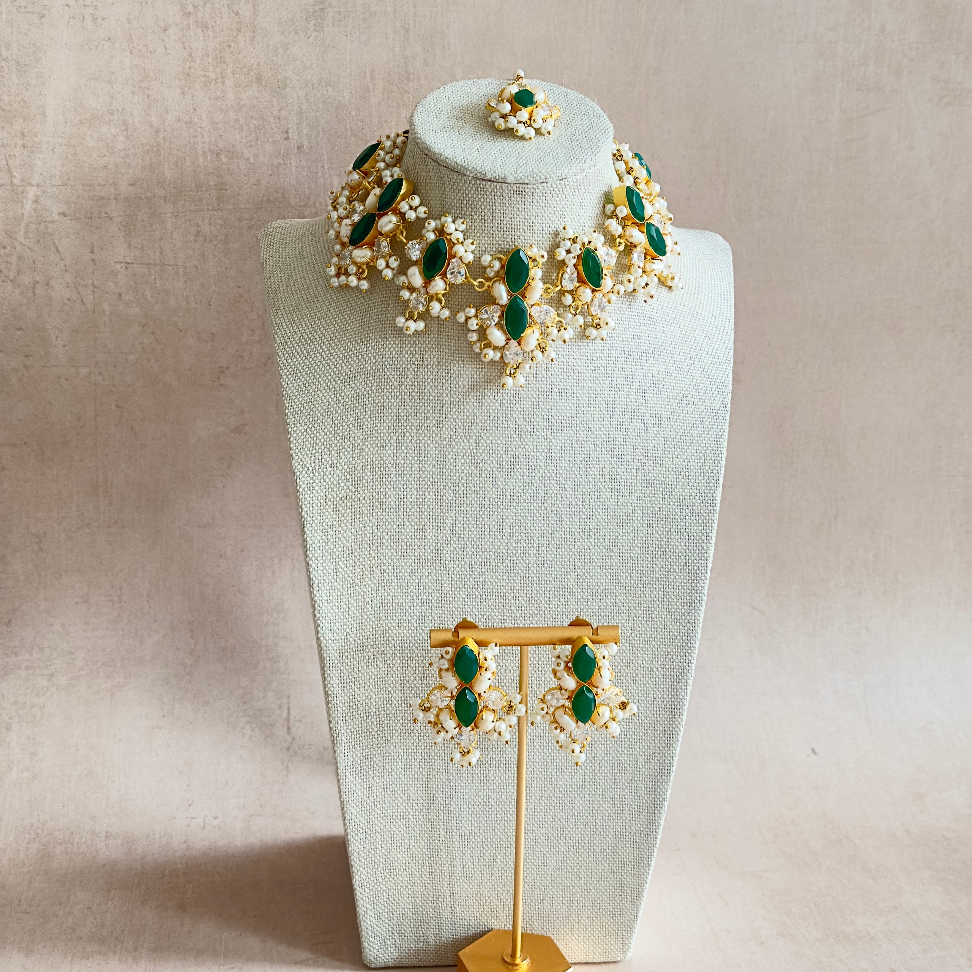 Hiba Green Crystal Choker Set - Ahseya & Co