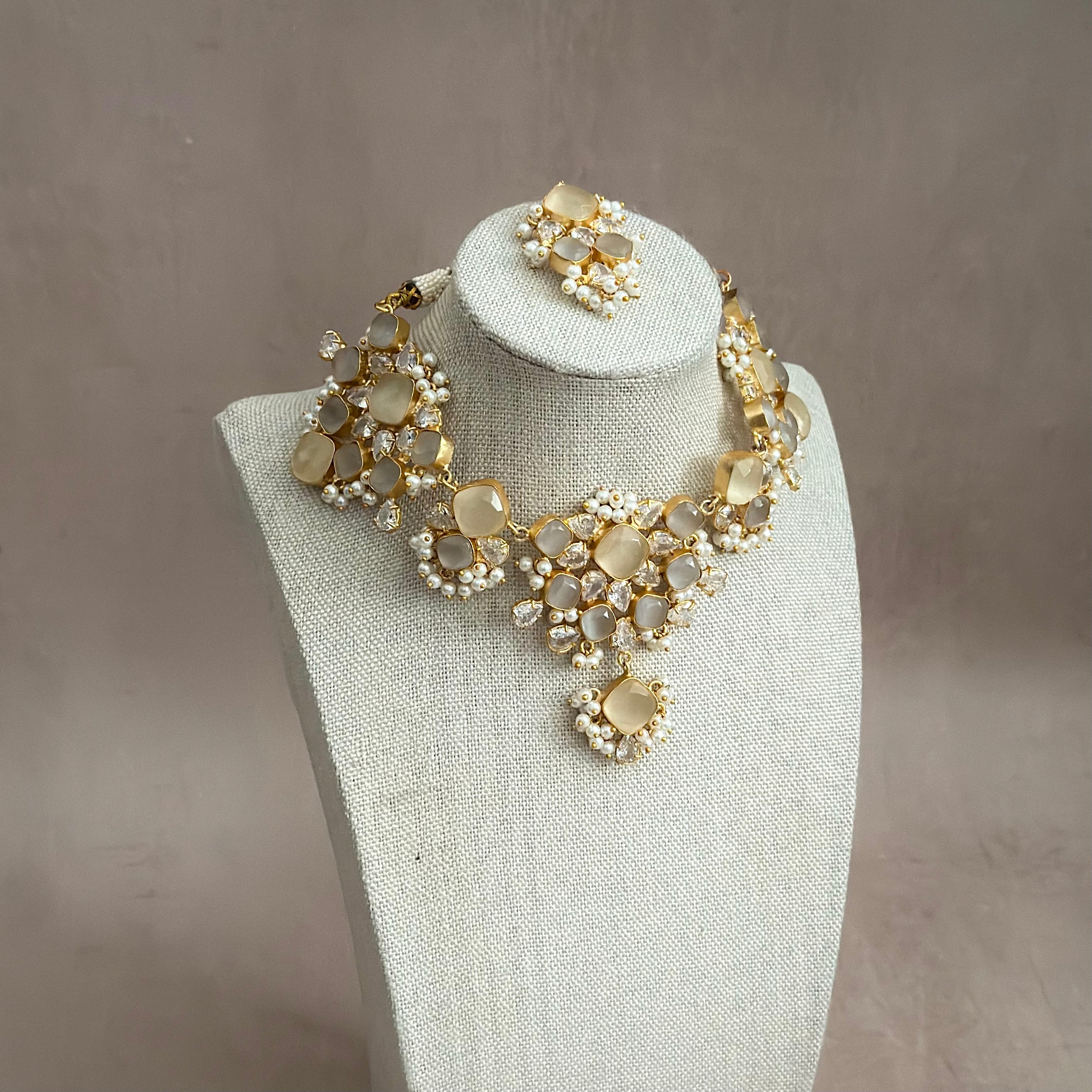 Eve Grey Crystal Necklace Set - Ahseya & Co