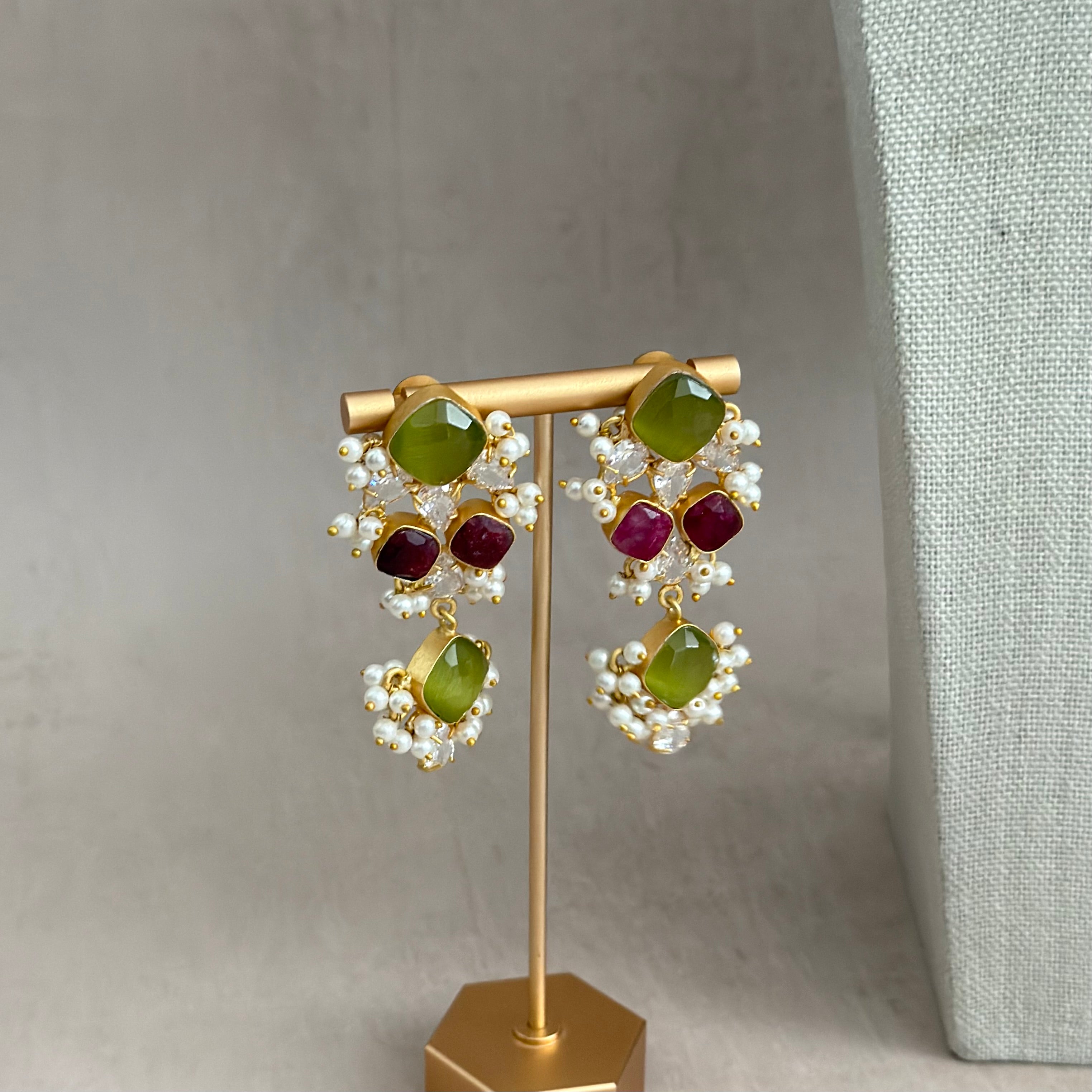Eve Ruby Olive Crystal Necklace Set - Ahseya & Co
