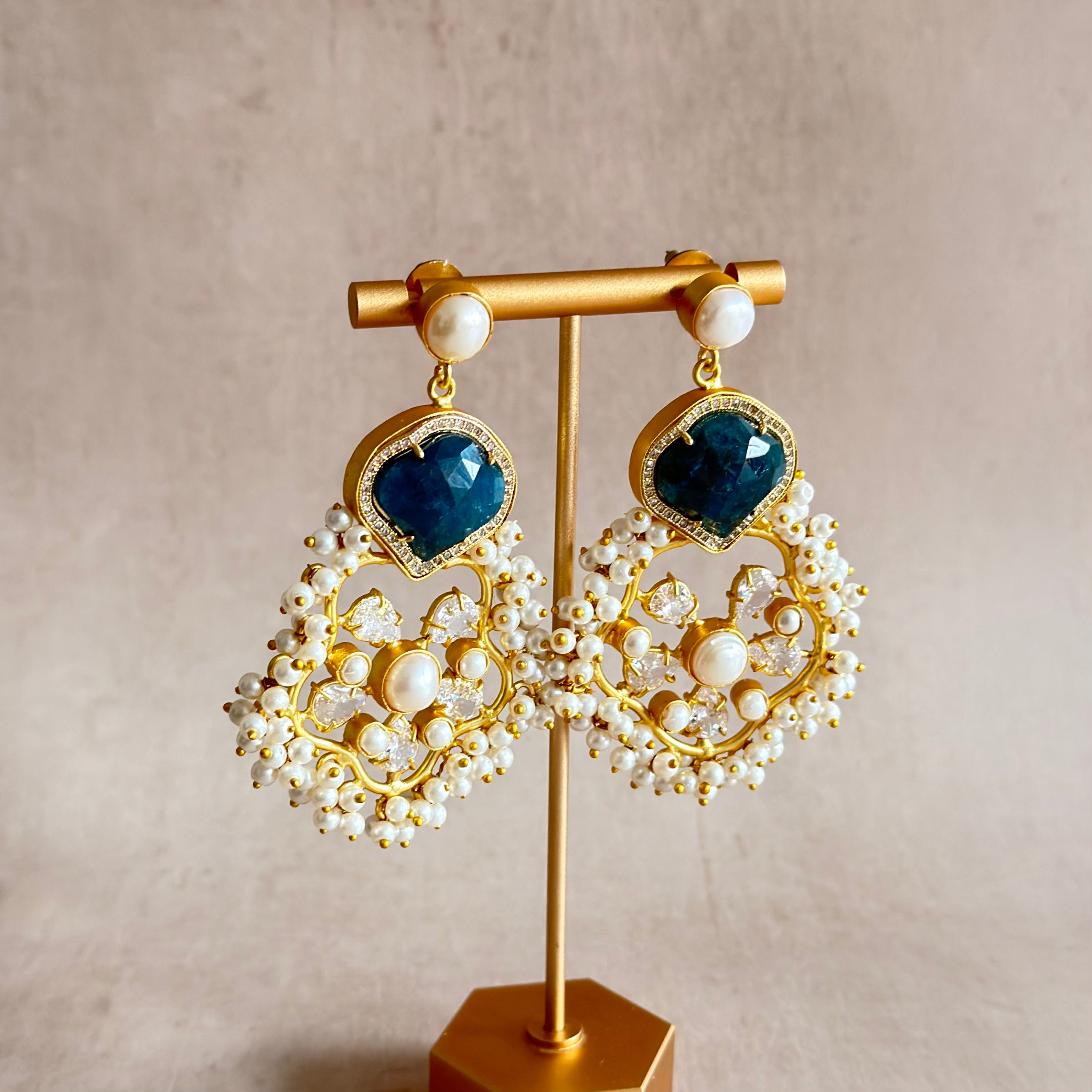 Zaylee Teal Crystal Drop Earrings - Ahseya & Co