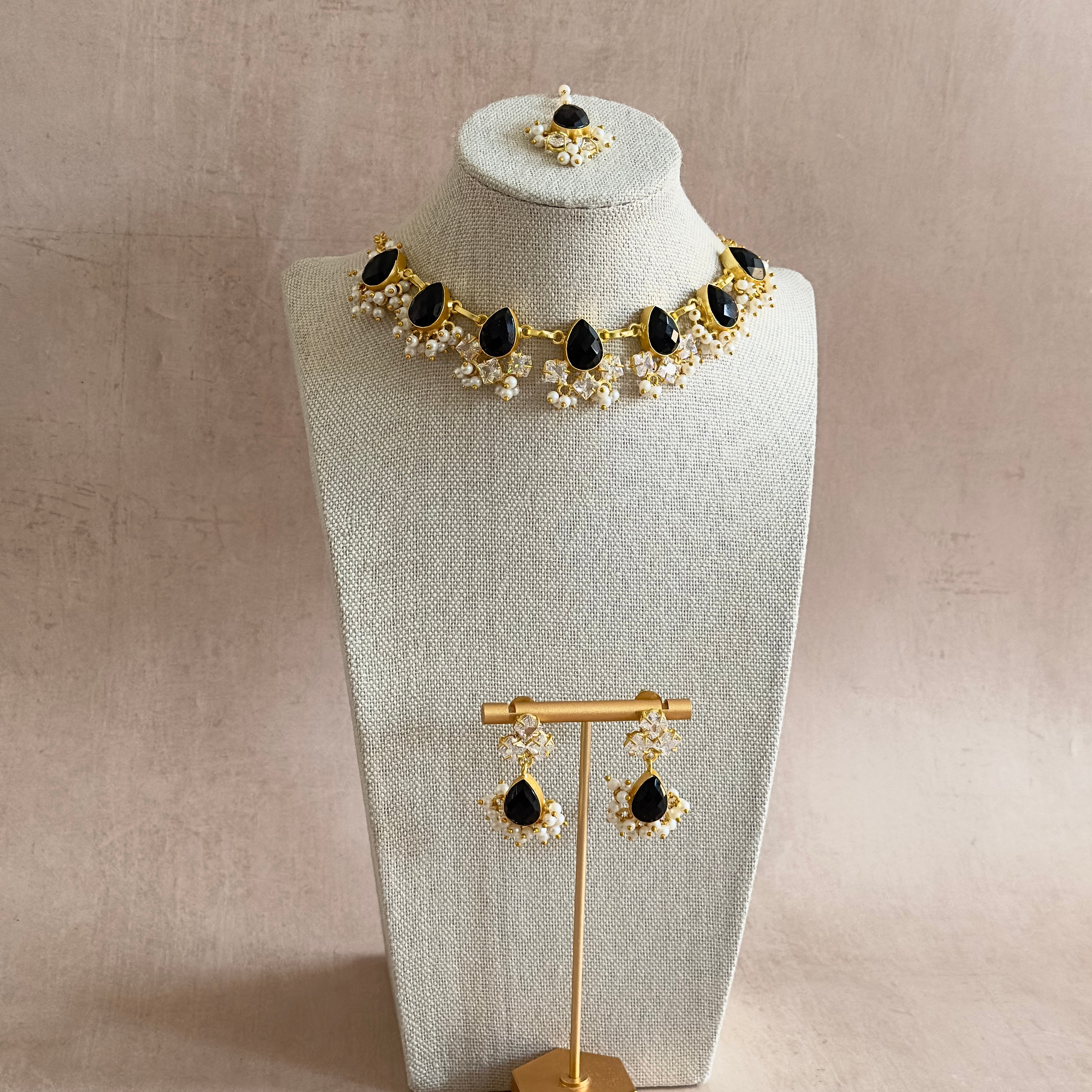Lillie Black Crystal Necklace Set - Ahseya & Co