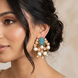 Lotus Teal  Pearl Stud Earrings - Ahseya & Co