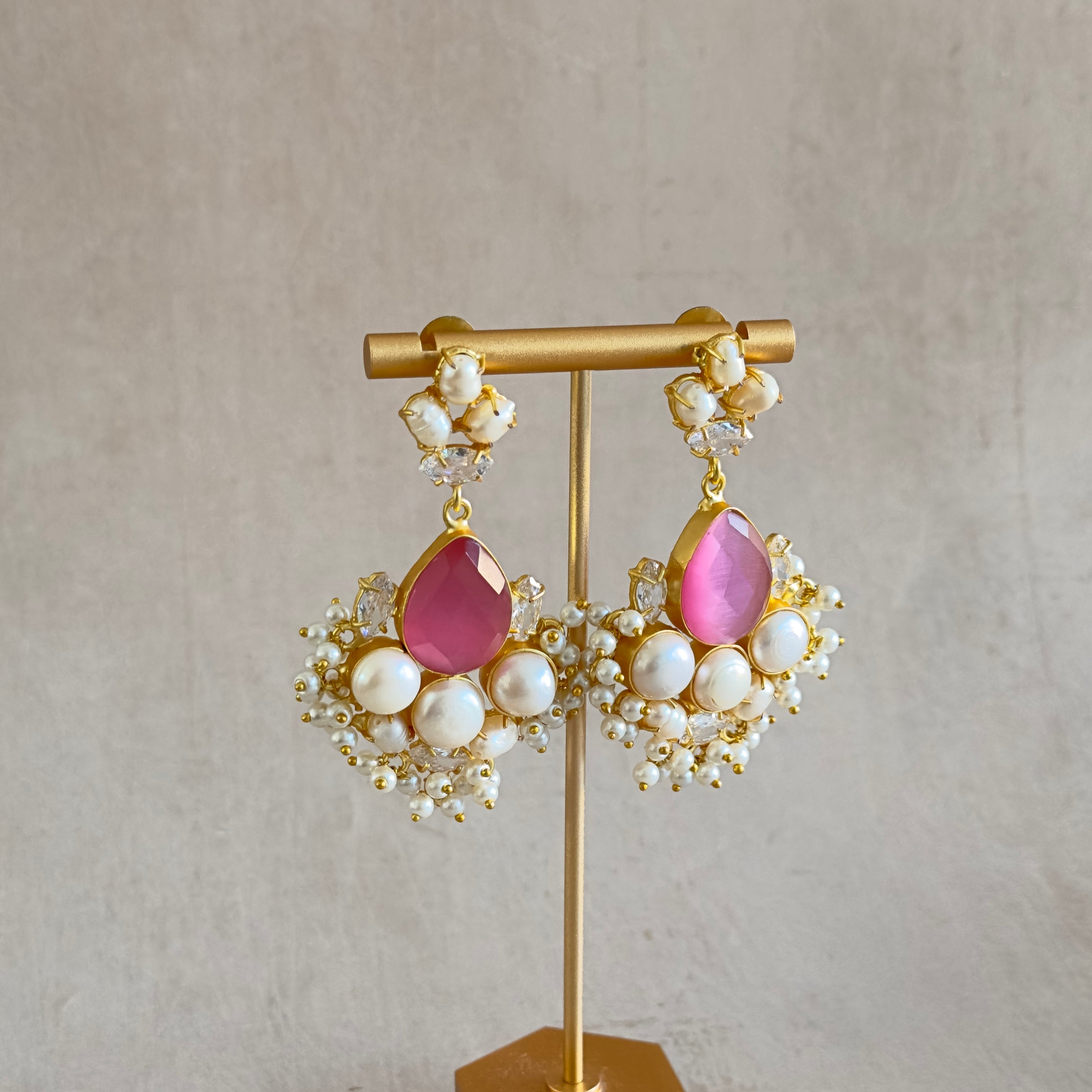 Kajol Pink Pearl Drop Earrings - Ahseya & Co