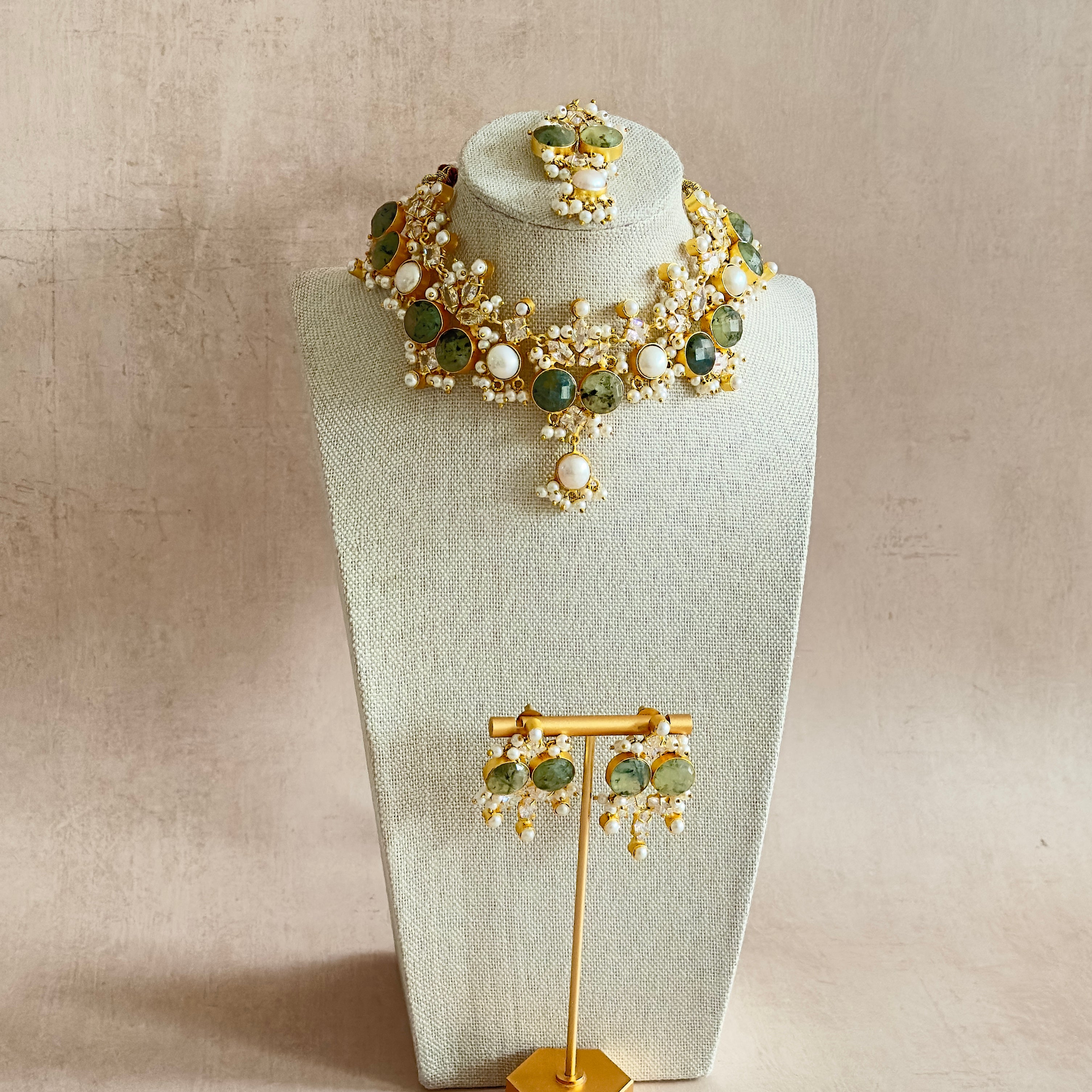 Ranya Olive Pearl Necklace Set - Ahseya & Co
